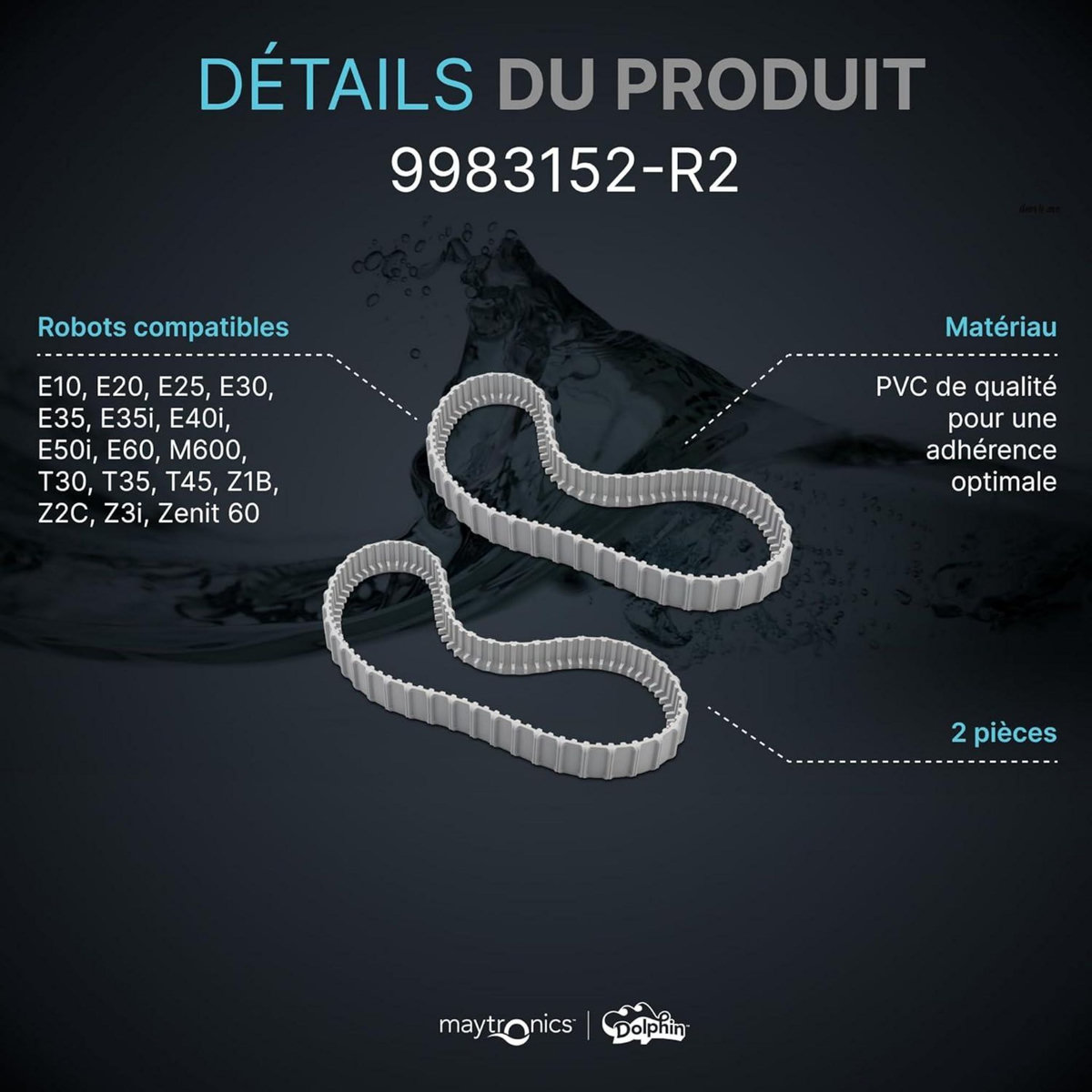 Dolphin Chenilles de remplacement grises (2 pièces) pour dolphin gamme e et t - 9983152-r2