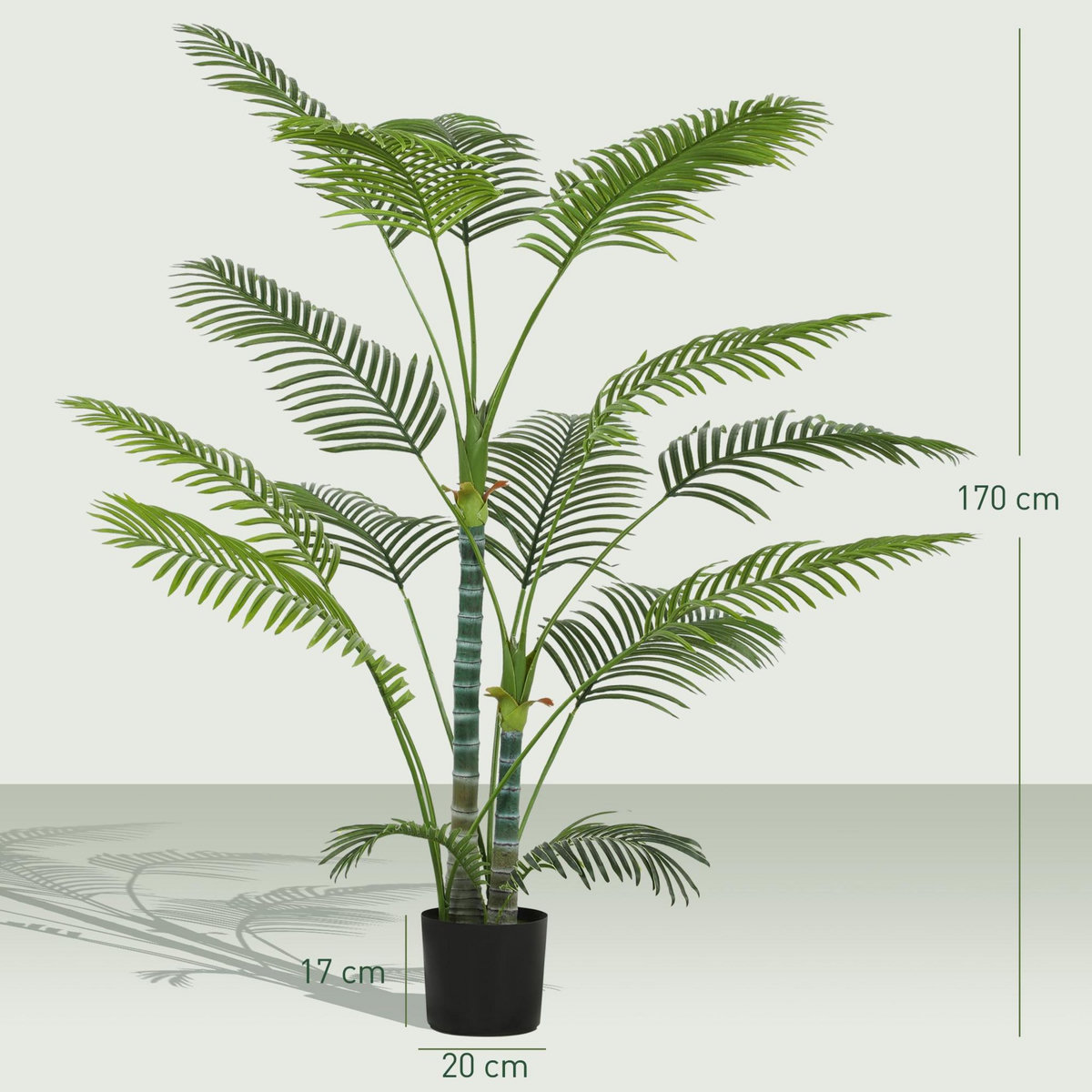 HOMCOM Palmier artificiel - plante artificielle H.175cm - 4 pieds 16 feuilles grand réalisme - pot inclus
