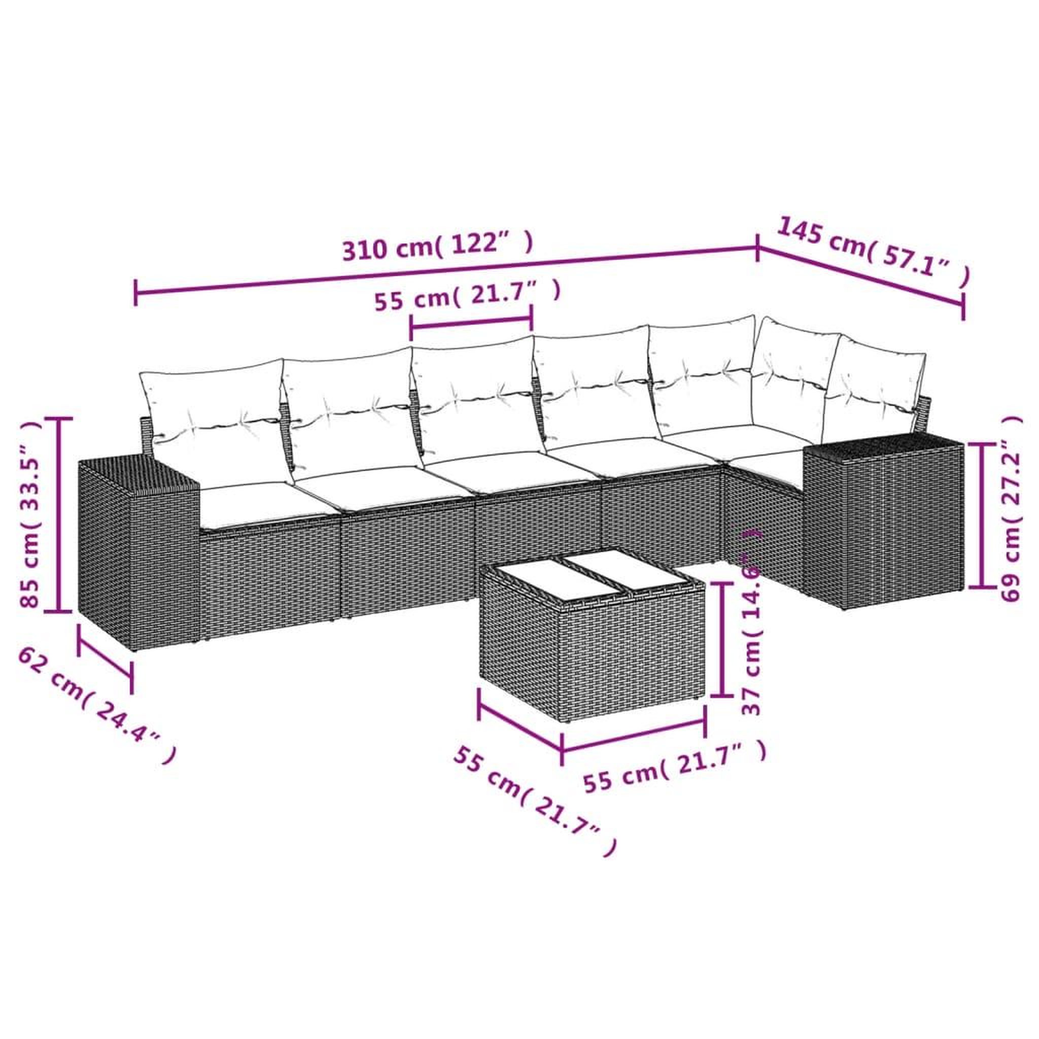 Voir la diapositive 3 : VIDAXL Salon de jardin avec coussins 7 pcs marron resine tressee