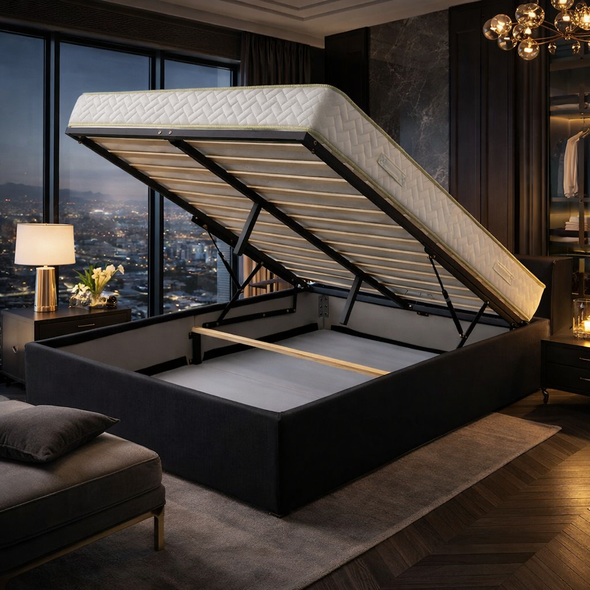 LITERIE JULIEN Ensemble Lit Coffre et Matelas  Haute Densité Confort Souple