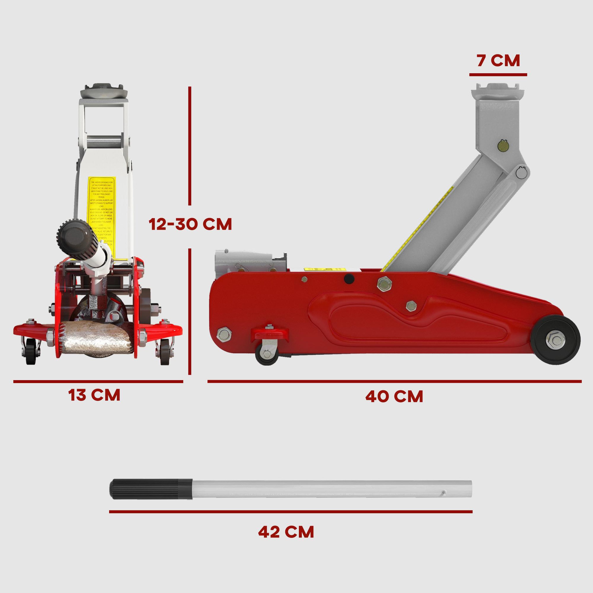 Voir la diapositive 3 : HOMCOM Cric de levage hydraulique - cric de levage réglable 12-30 cm métal rouge noir
