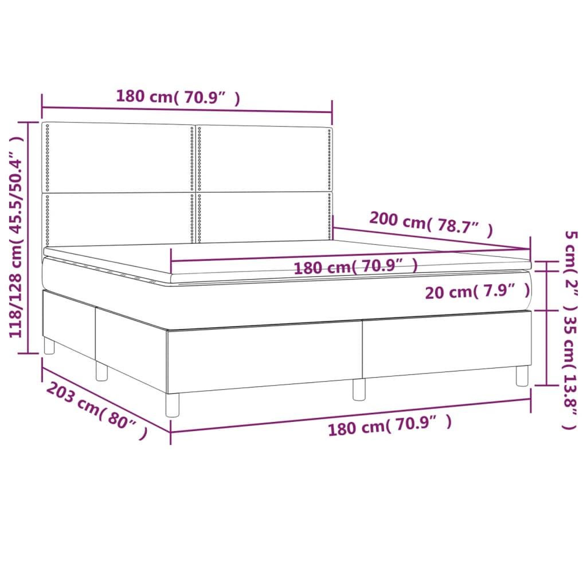Voir la diapositive 6 : VIDAXL Sommier a lattes de lit avec matelas Gris fonce 180x200cm Tissu