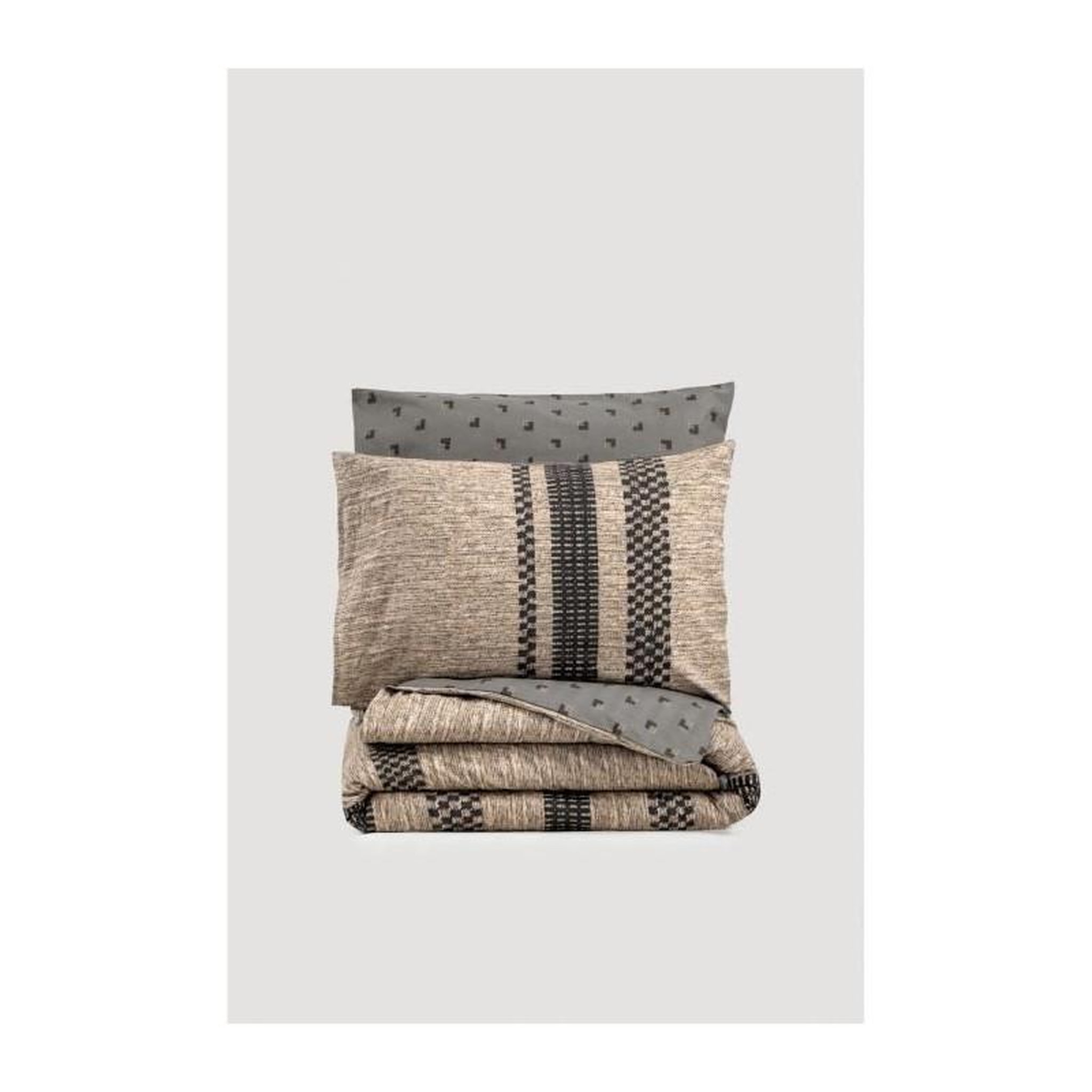 Voir la diapositive 3 : GENERIQUE Parure de lit - 129CTN64282 - 1 housse de couette 220 x 240 cm + 2 taies d'oreiller 60 x 60 cm - 100% coton ranforcé - Brun