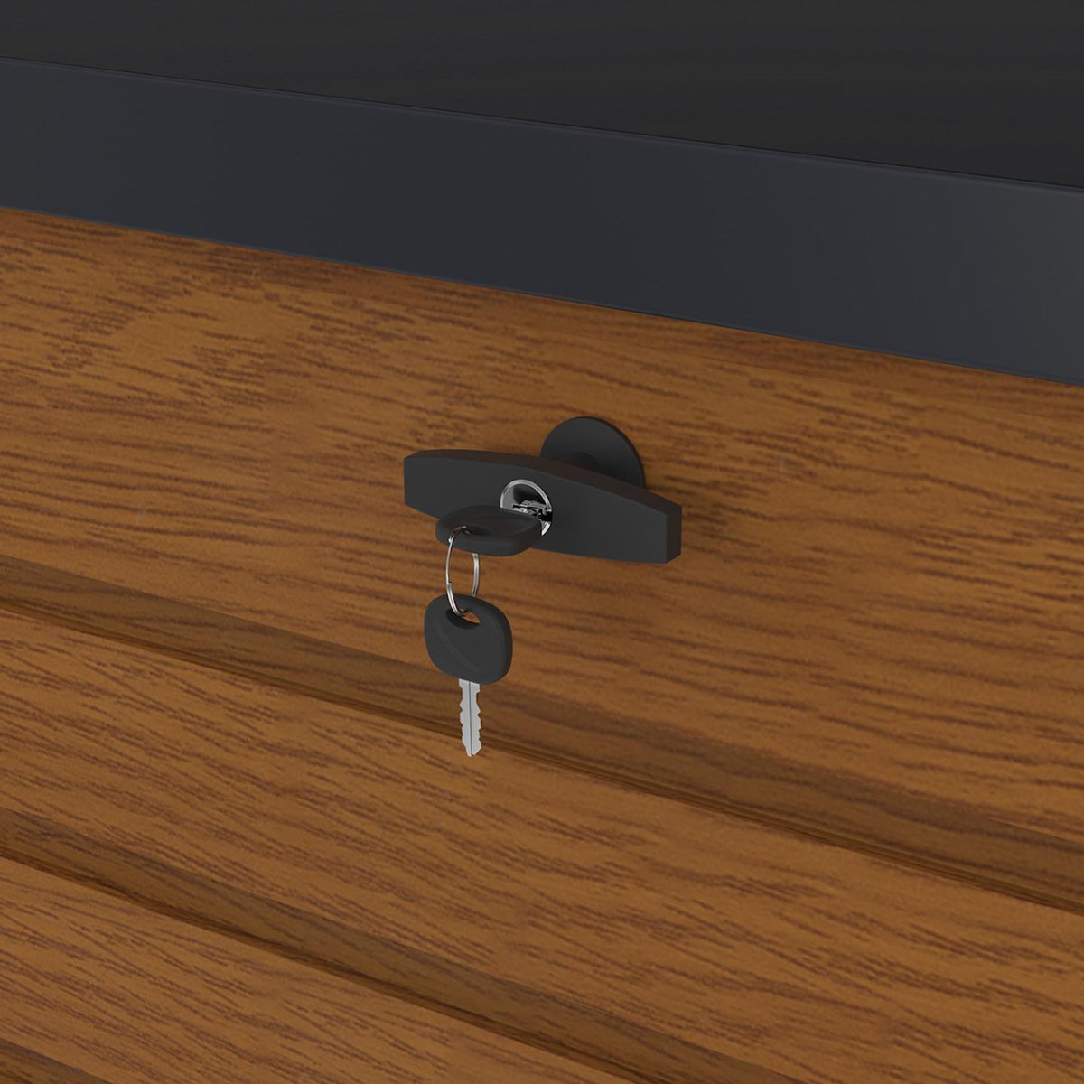 ID MARKET Coffre de rangement métal verrouillable effet bois et gris pour jardin 600L 165x70x63 cm