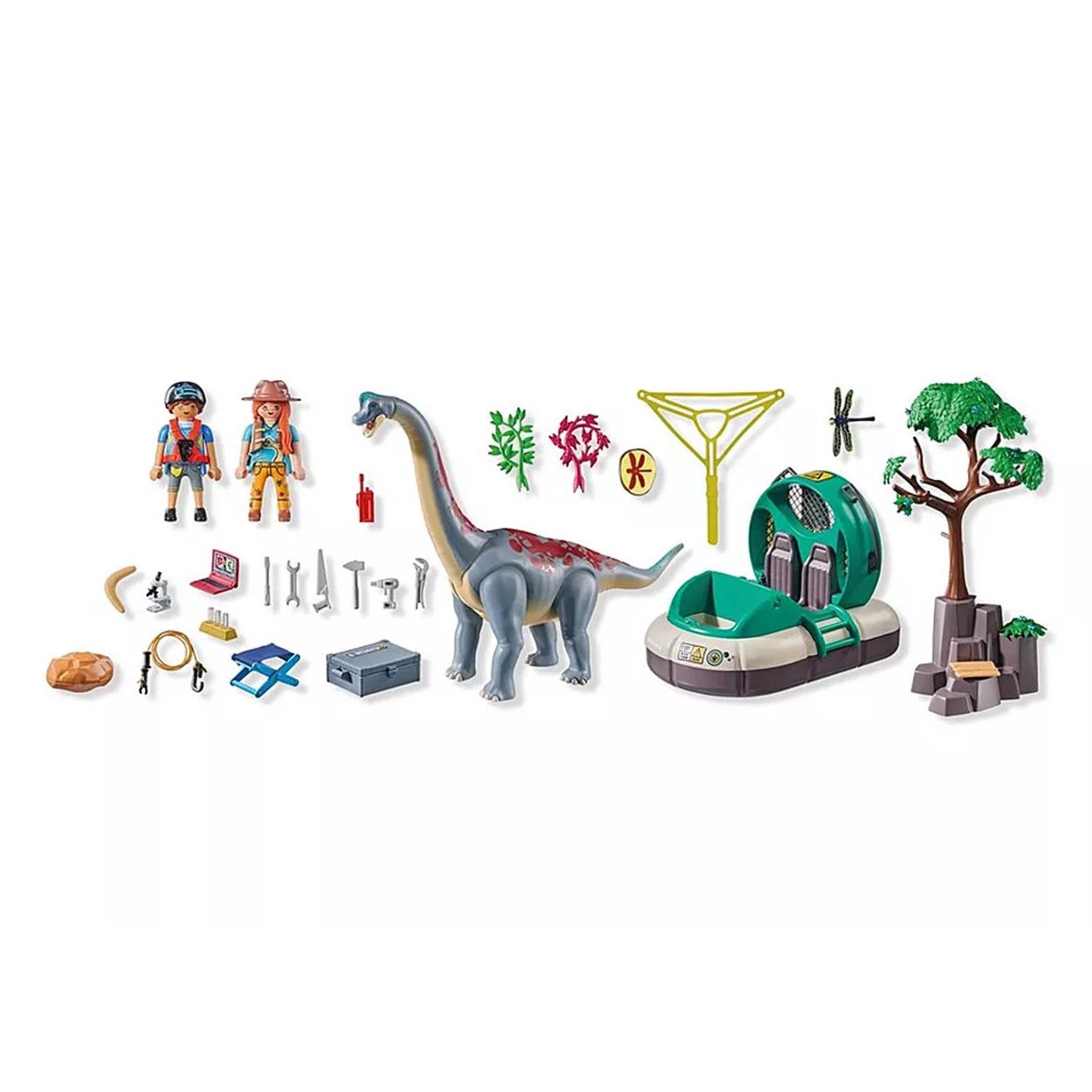 Voir la diapositive 3 : PLAYMOBIL Brachiosaure avec explorateurs et aéroglisseur