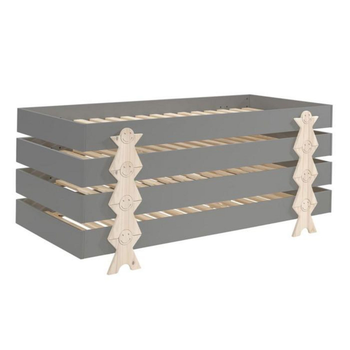 Paris Prix Lit Enfant en Bois  Modulo Smiley IV  90x200cm Gris