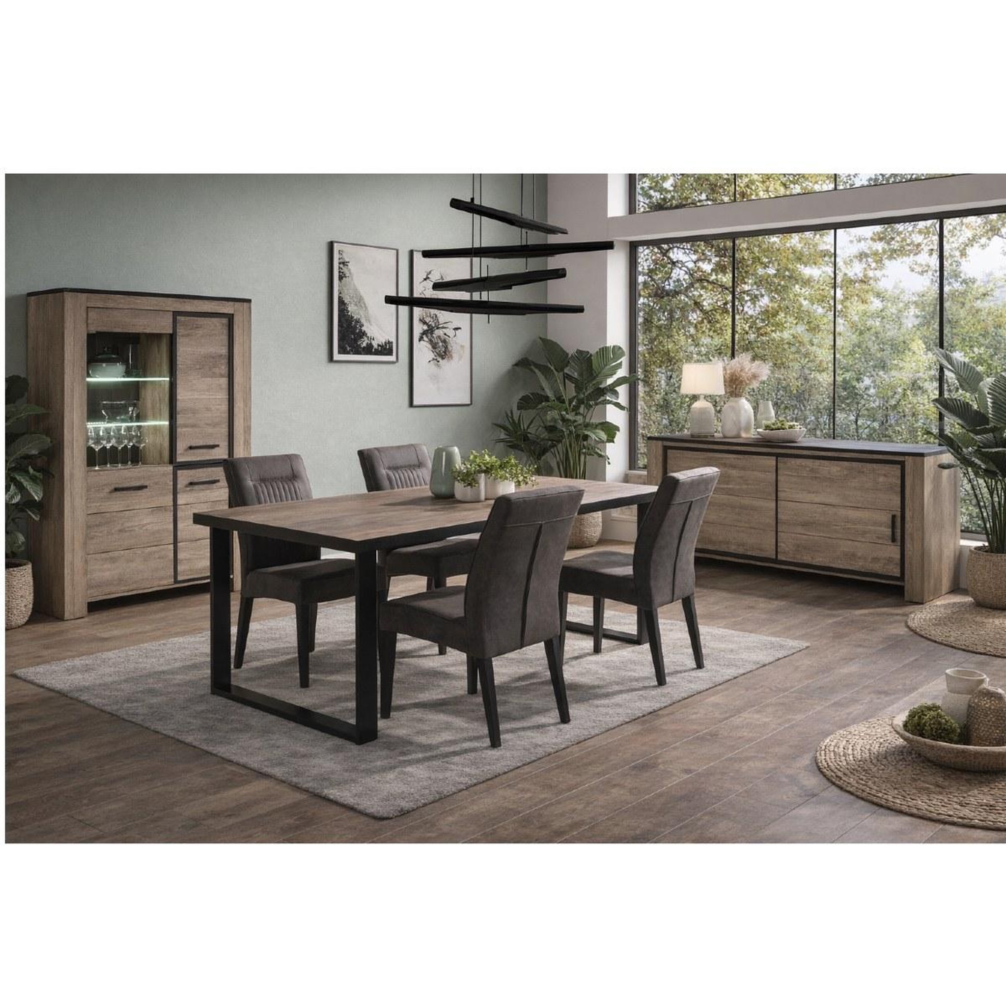 Voir la diapositive 4 : JLC KREATION Argentier moderne en bois avec porte vitrée LED OLIVE