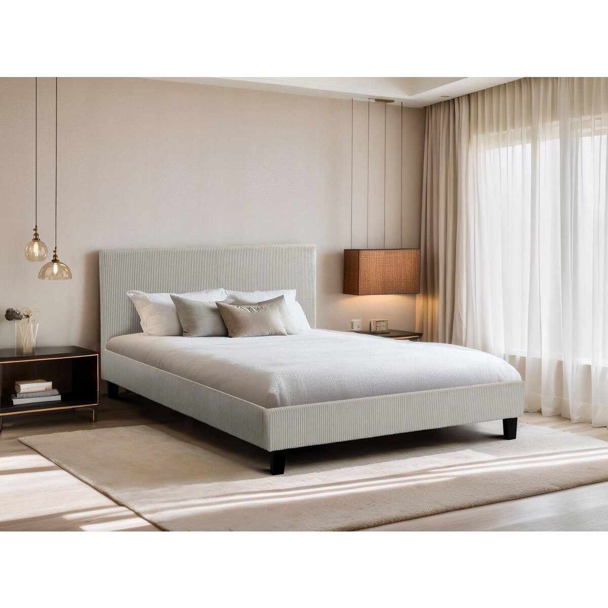 Habitat et Jardin Lit en Velours Cotelé  Ambre  - 160 x 200 - Beige