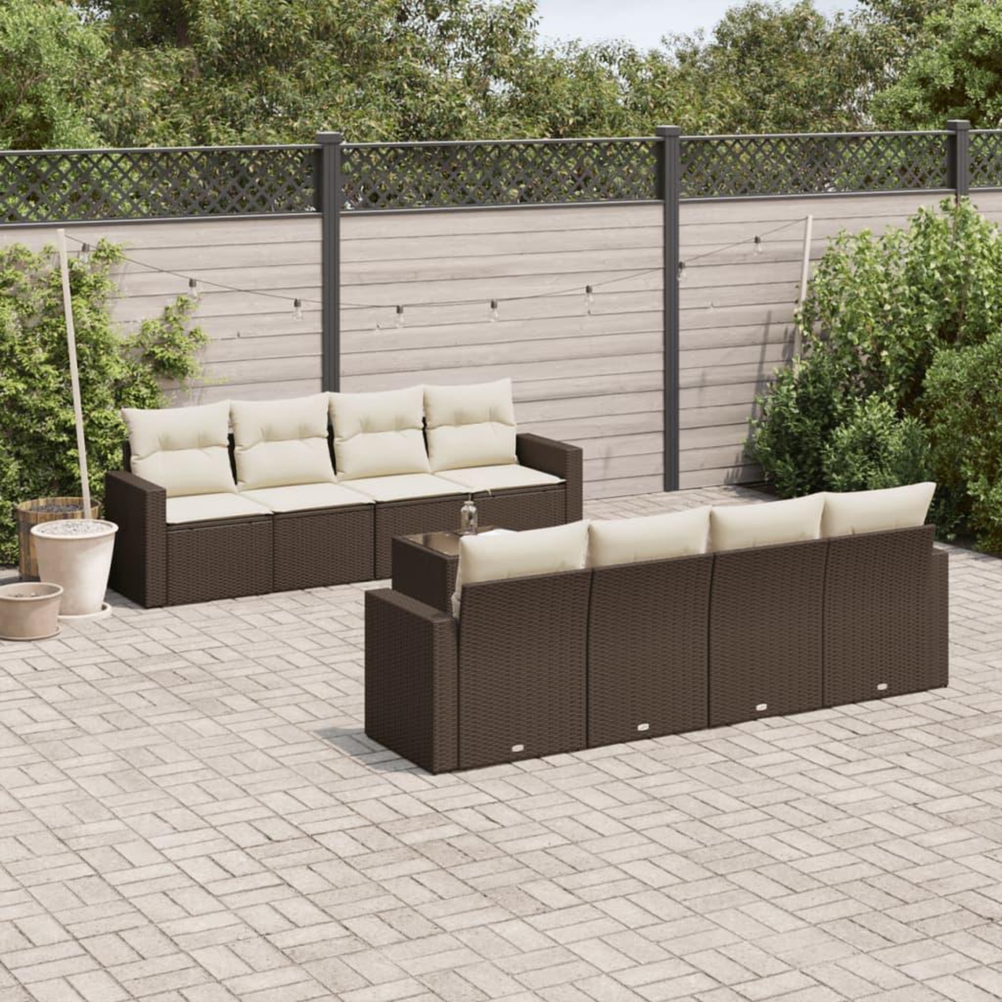 VIDAXL Salon de jardin avec coussins 9 pcs marron resine tressee