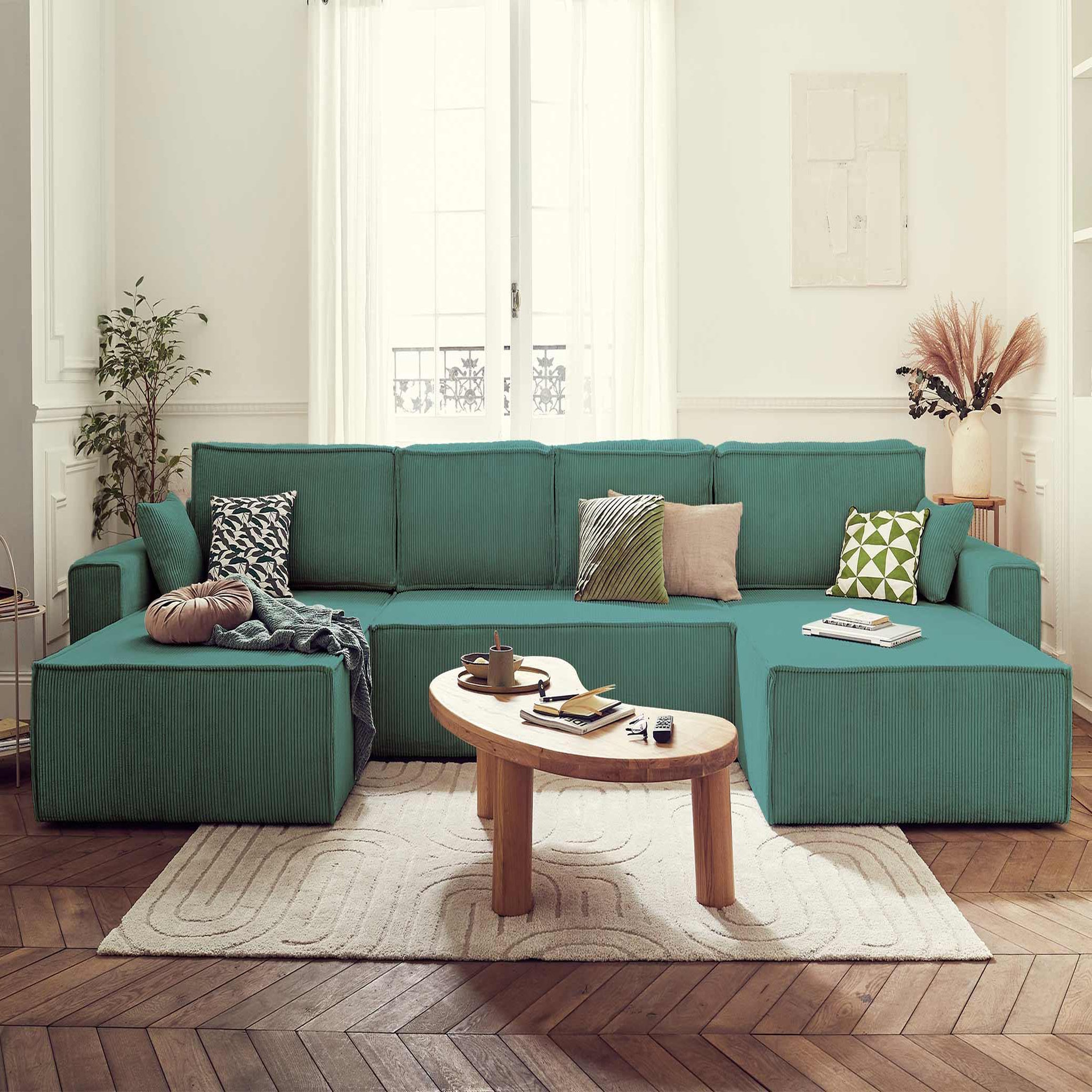 Voir la diapositive 4 : BEST MOBILIER Dellia - canapé panoramique en u - 7 places - convertible - avec coffre - en velours côtelé