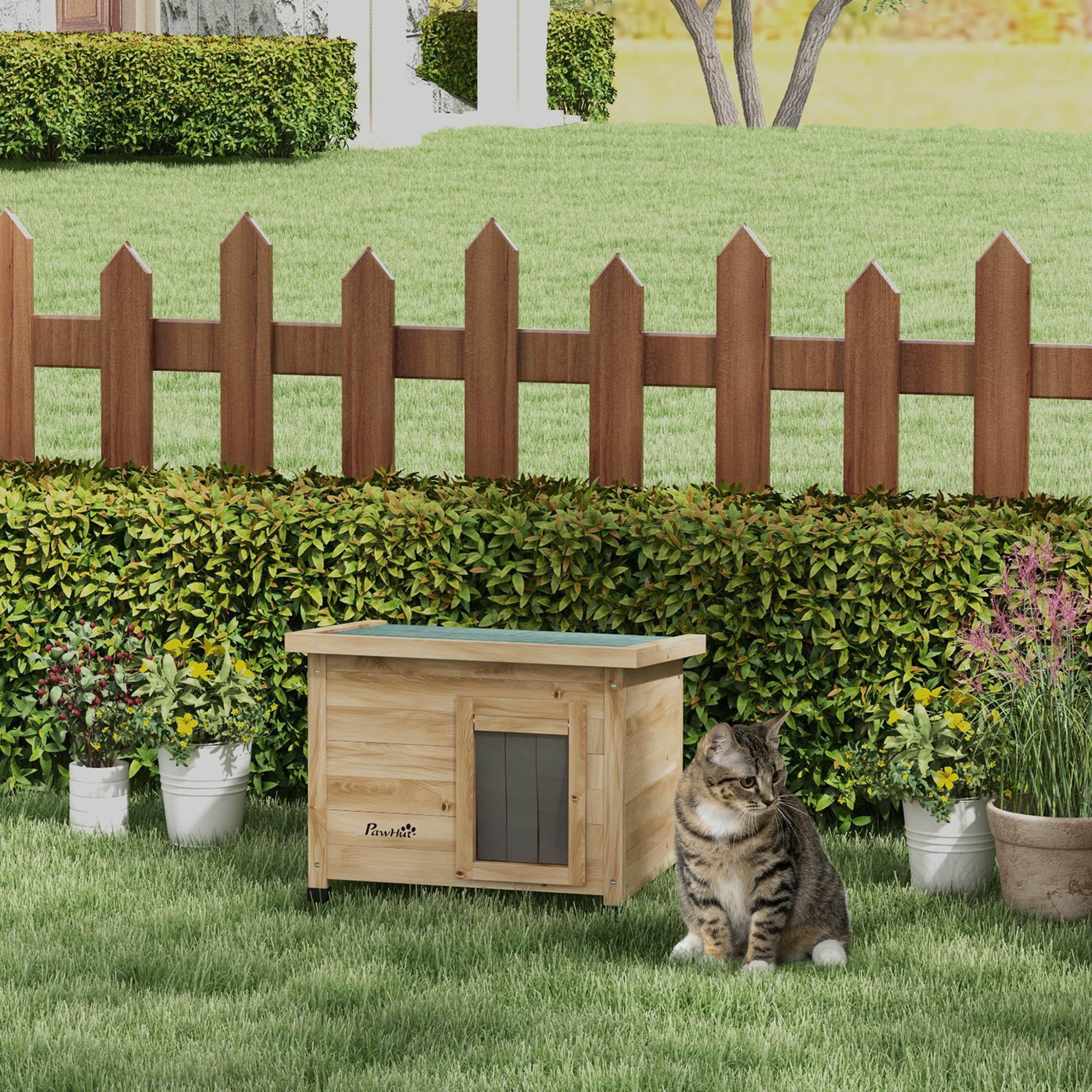 Voir la diapositive 2 : PAWHUT Maison pour chat niche extérieure en bois pré-huilé