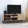 HOMCOM Meuble TV banc TV design Urban Craft - porte, étagère, 4 niches - piètement acier noir - MDF aspect bois clair