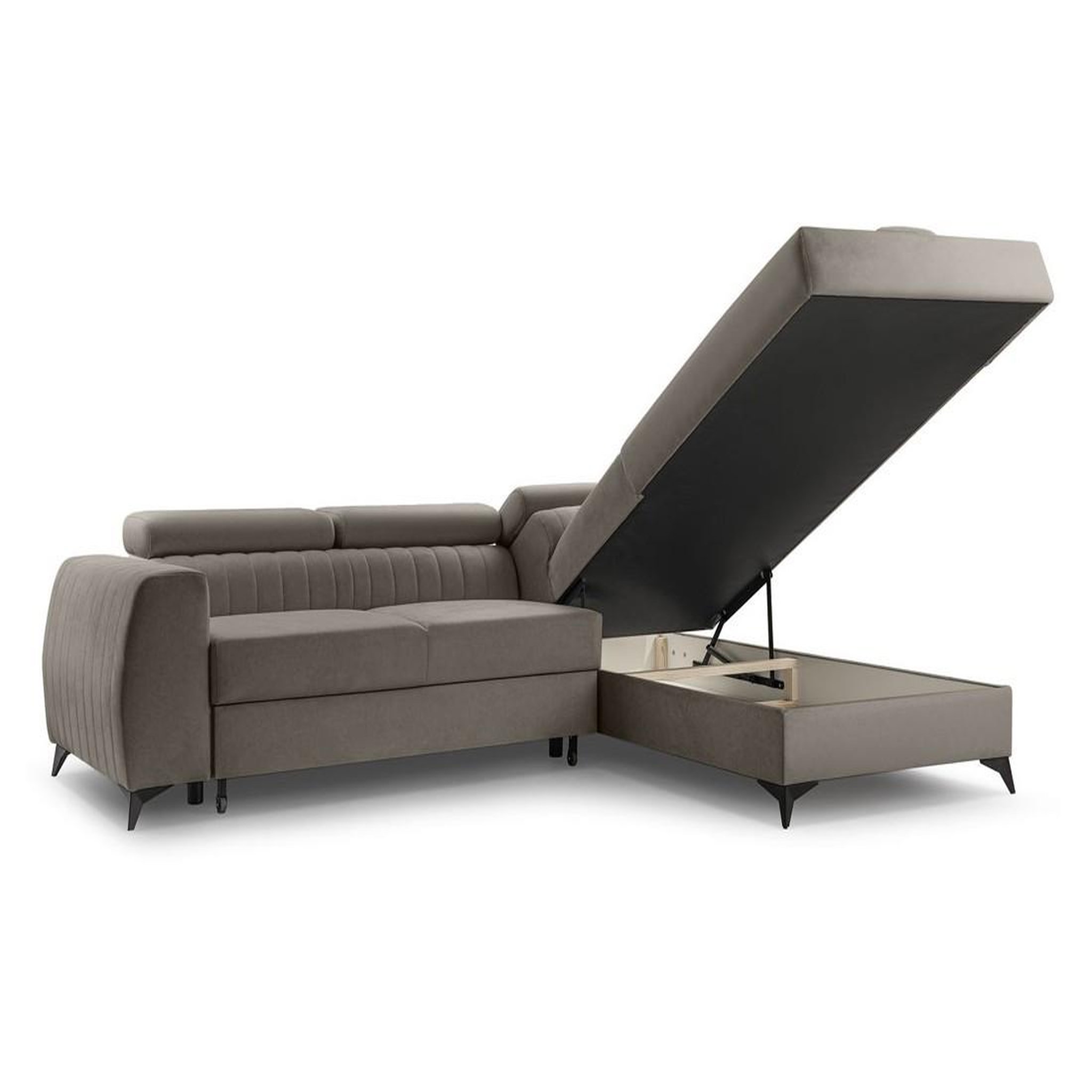 Voir la diapositive 4 : BEST MOBILIER Aneta - canapé d'angle droit 5 places - convertible avec coffre et têtières - en velours