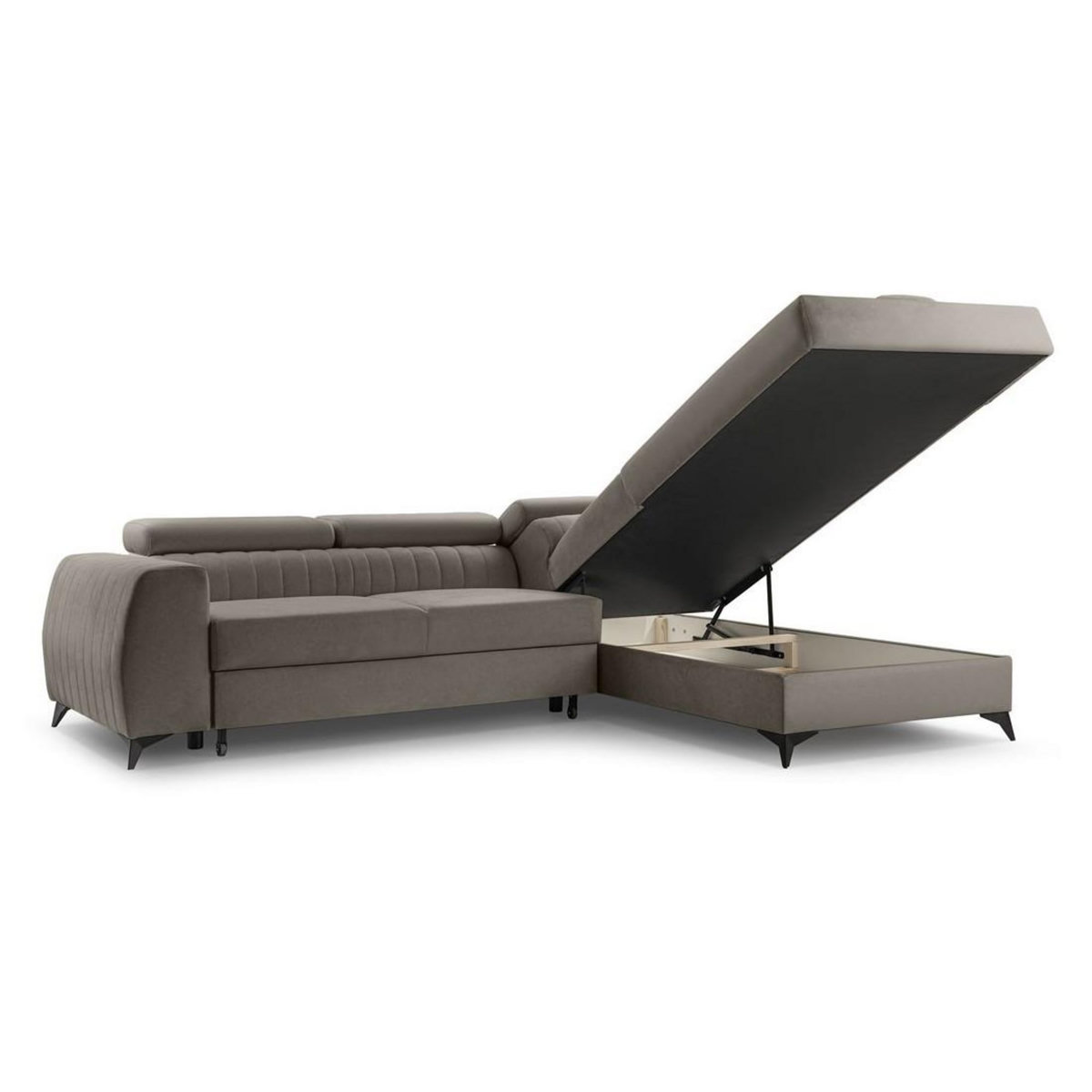 BEST MOBILIER Aneta - canapé d'angle droit 5 places - convertible avec coffre et têtières - en velours