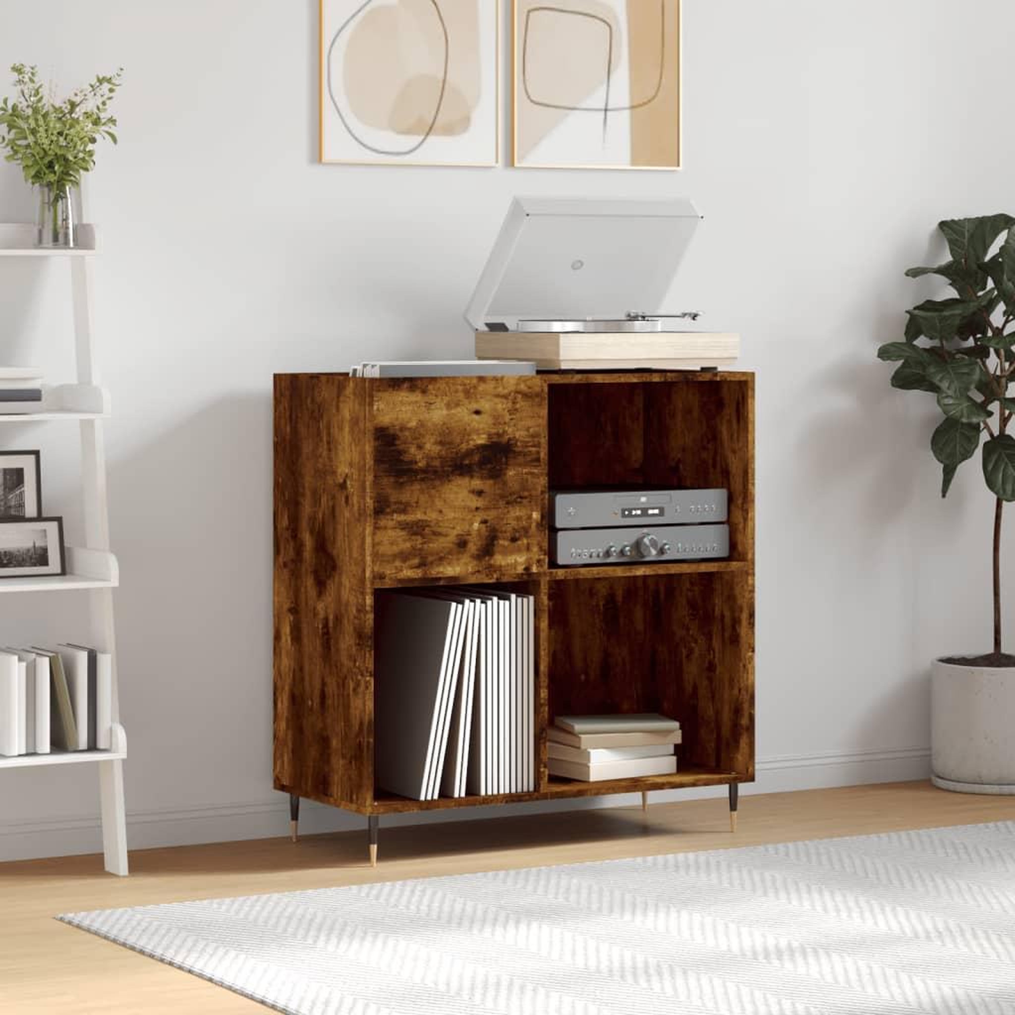 Voir la diapositive 1 : VIDAXL Armoire a disques chene fume 84,5x38x89 cm bois d'ingenierie