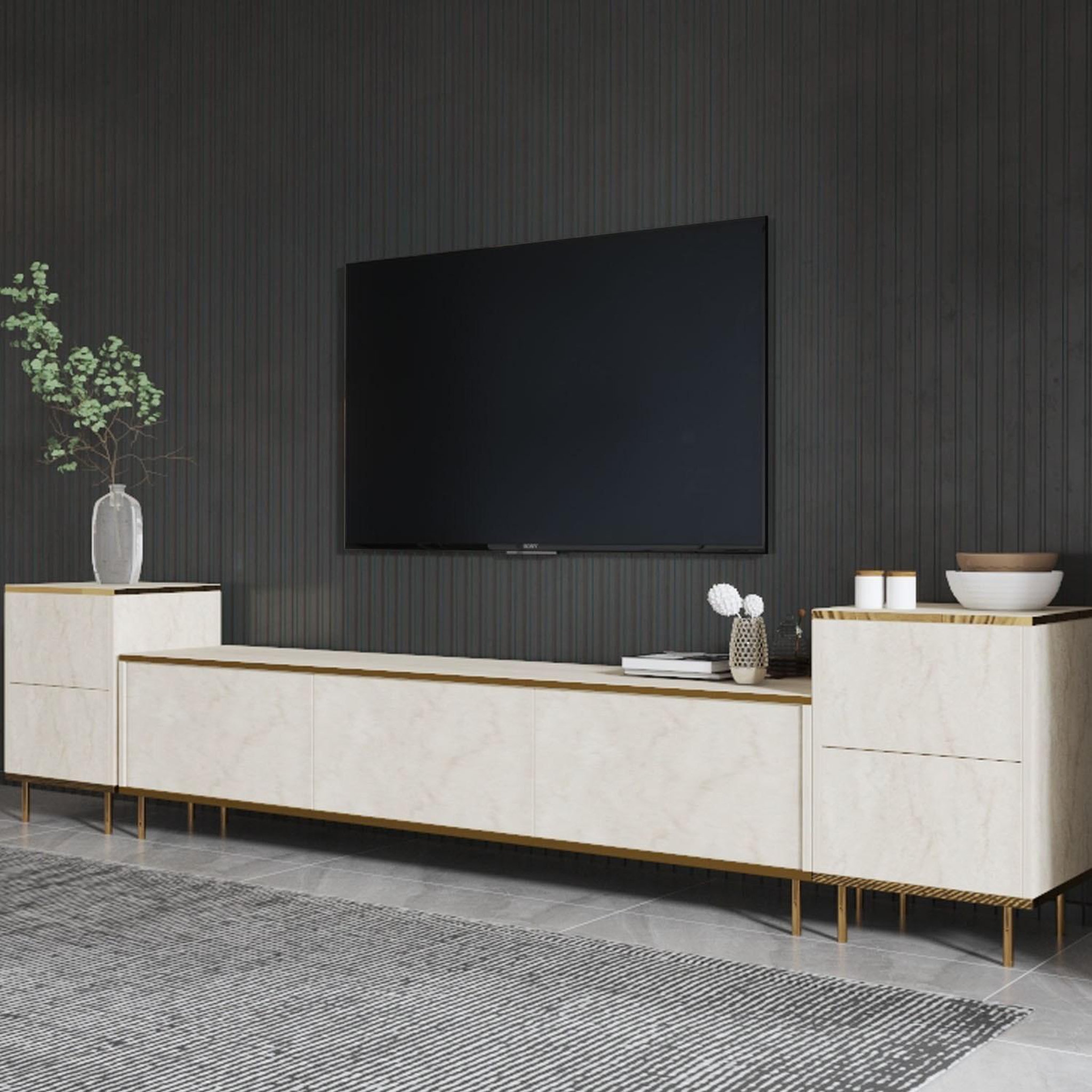 Voir la diapositive 3 : Habitat et Jardin Meuble tv en bois  imaj  - 260 x 35 x 60 cm - travertinor