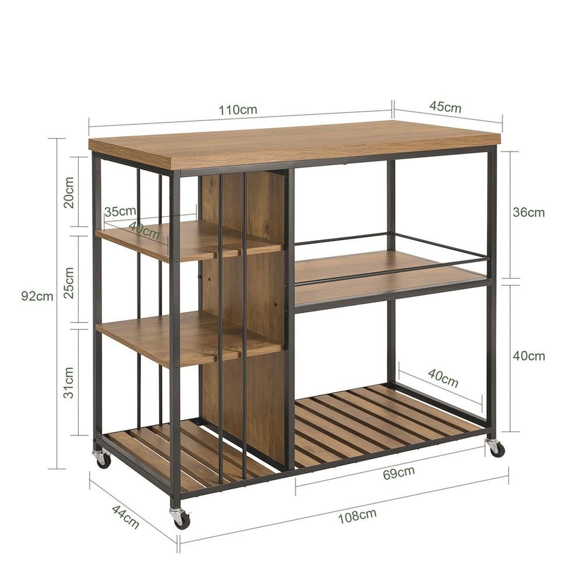Voir la diapositive 3 : SOBUY Chariot de cuisine avec roulettes marron 108x45x92cm svw18-ii-f