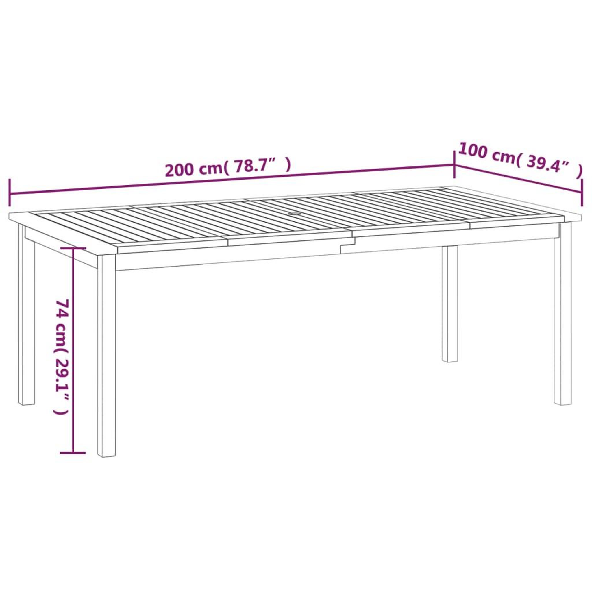 Voir la diapositive 6 : VIDAXL Table de jardin 200x100x74 cm Bois d'acacia solide