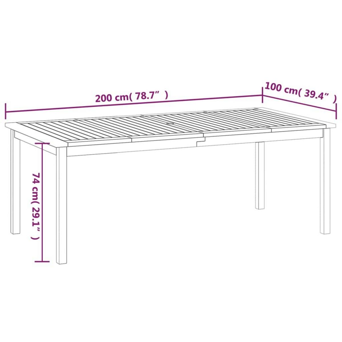 VIDAXL Table de jardin 200x100x74 cm Bois d'acacia solide