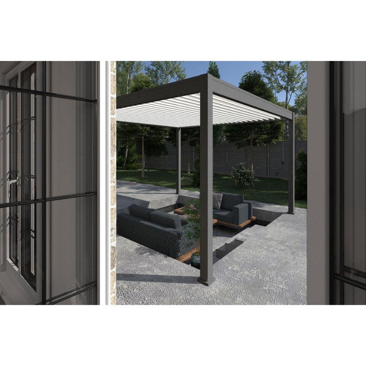 Pergola Bioclimatique autoportée 4x4 m - Aluminium - Anthracite/blanc - VS OmBREA®