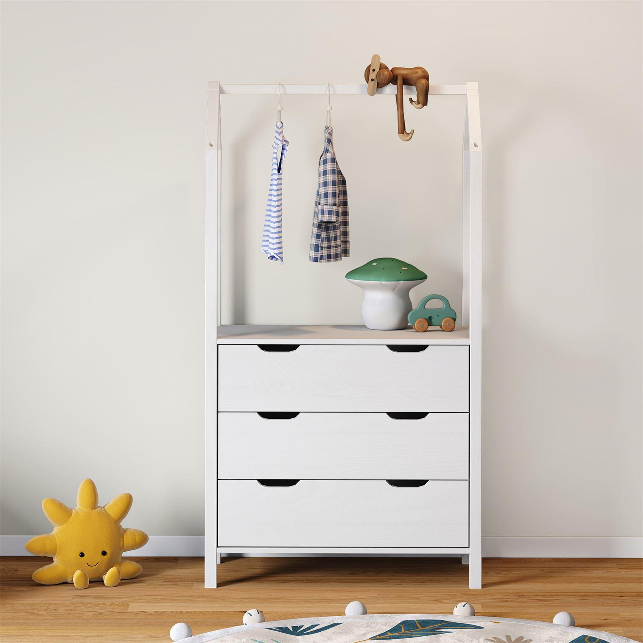 Voir la diapositive 3 : IDIMEX Commode AMIRA type Montessori, avec 3 tiroirs, en pin massif