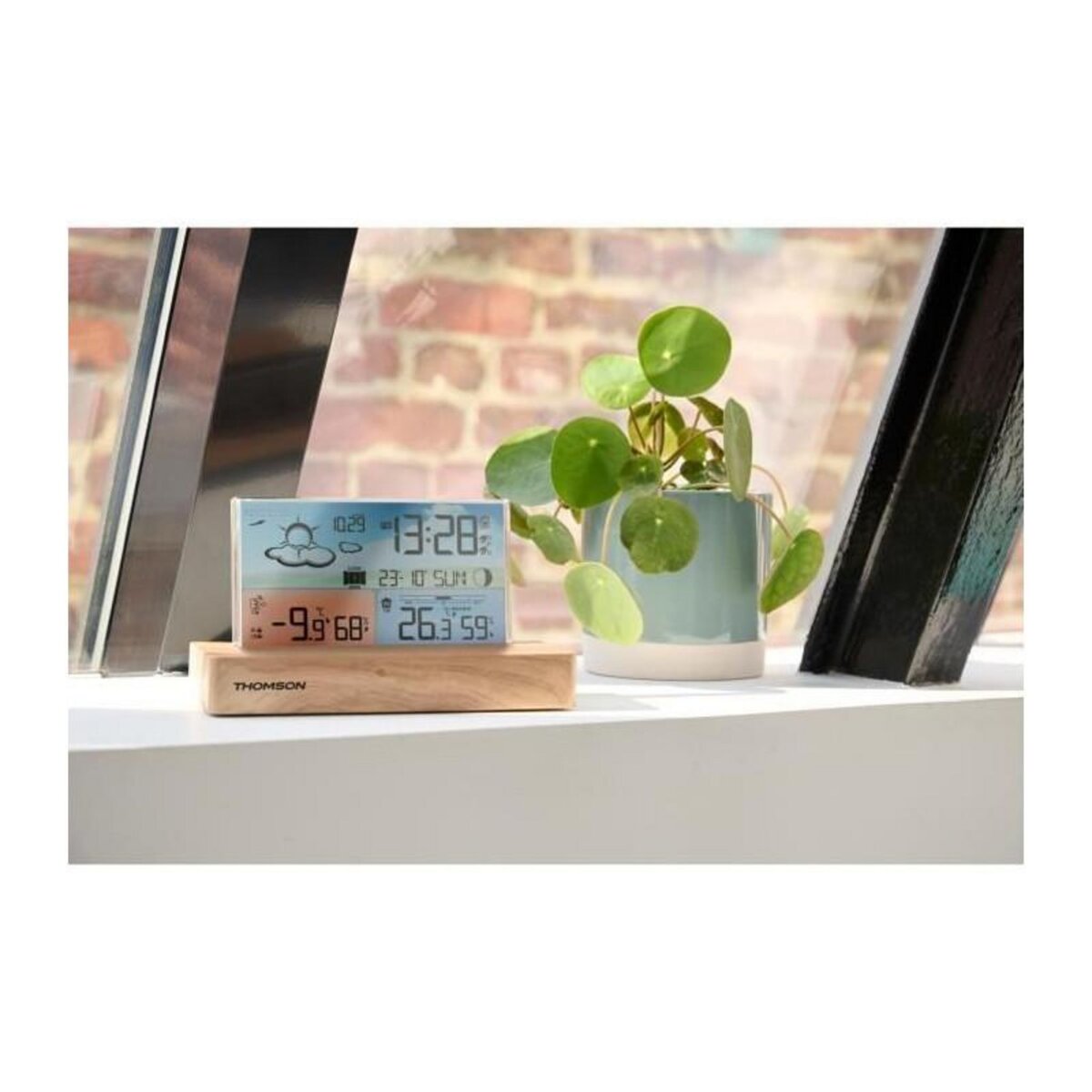 THOMSON Réveil station météo - THOMSON - Bois clair - Affichage température, Hygrométrie, Double alarme, USB-C, Sonde sans fil