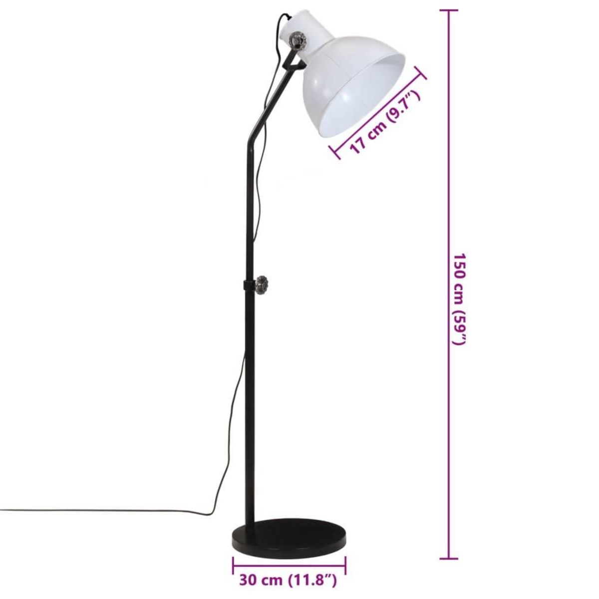 VIDAXL Lampadaire 25 W blanc 30x30x90-150 cm E27