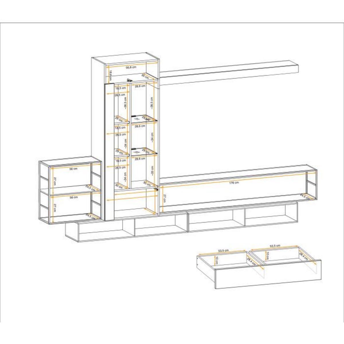 Paris Prix Ensemble Meuble TV  Rebel  300cm Gris & Noir