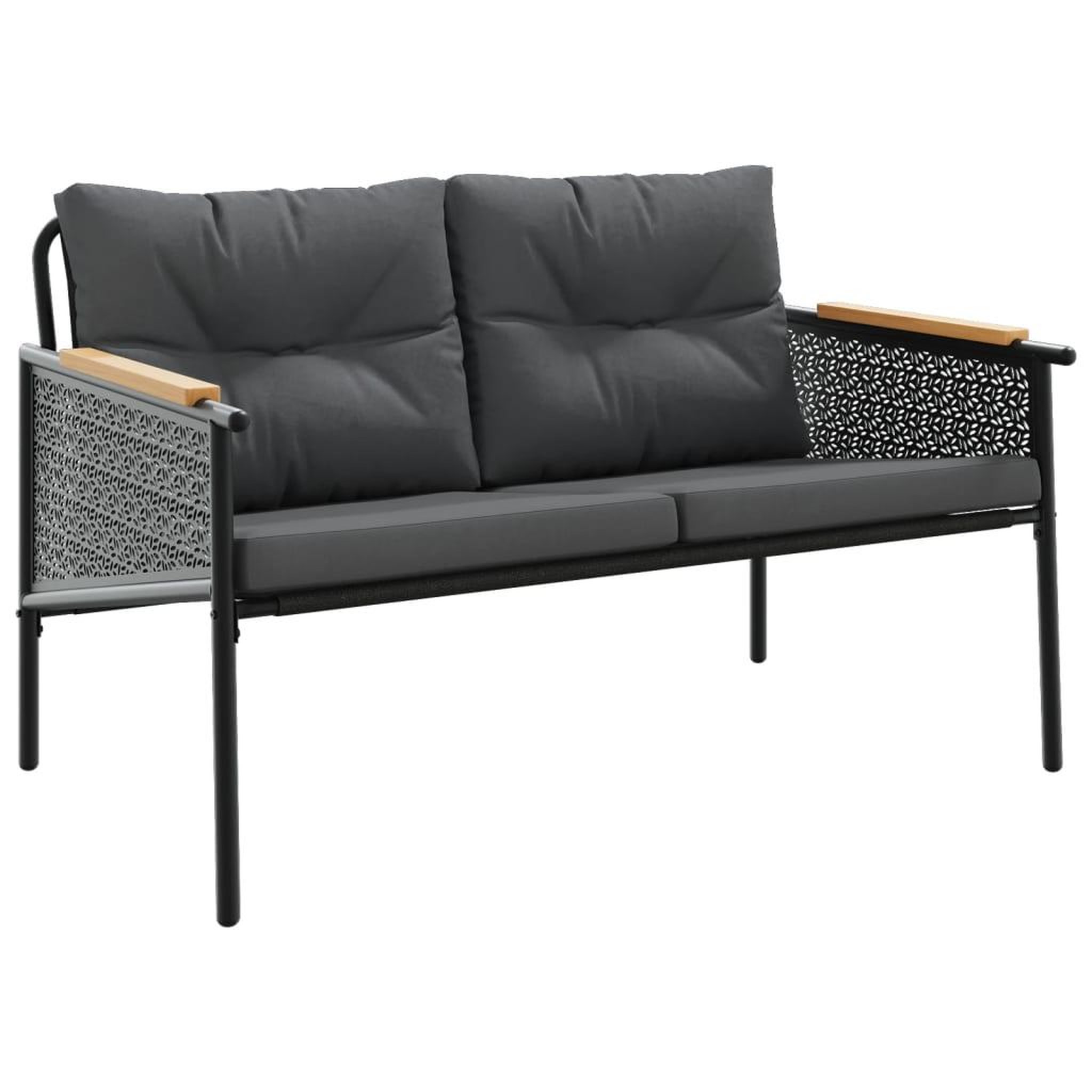 Voir la diapositive 2 : VIDAXL Banc de jardin avec coussins 116 cm noir acier
