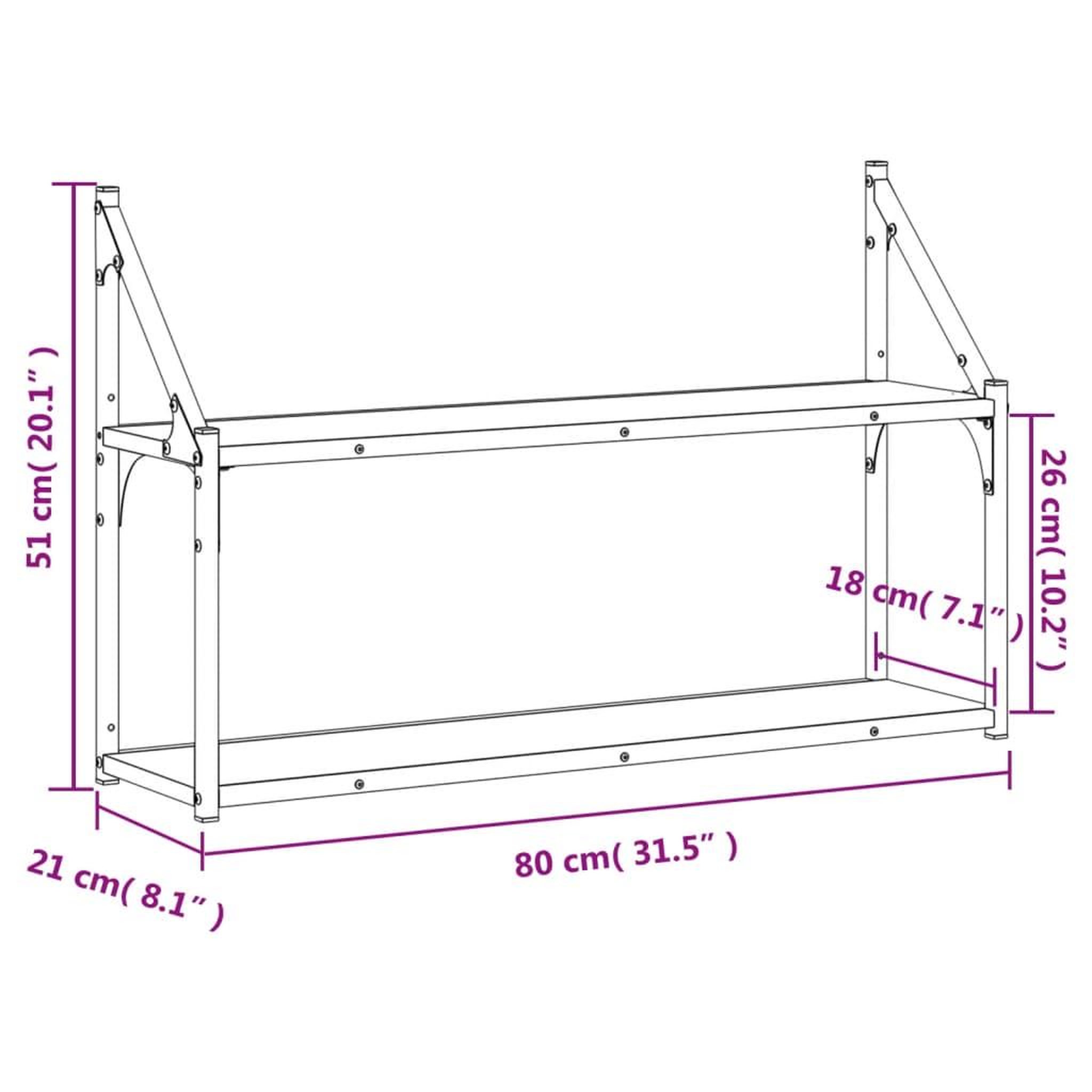 Voir la diapositive 6 : VIDAXL Etagere murale 2 niveaux chene sonoma 80x21x51 cm