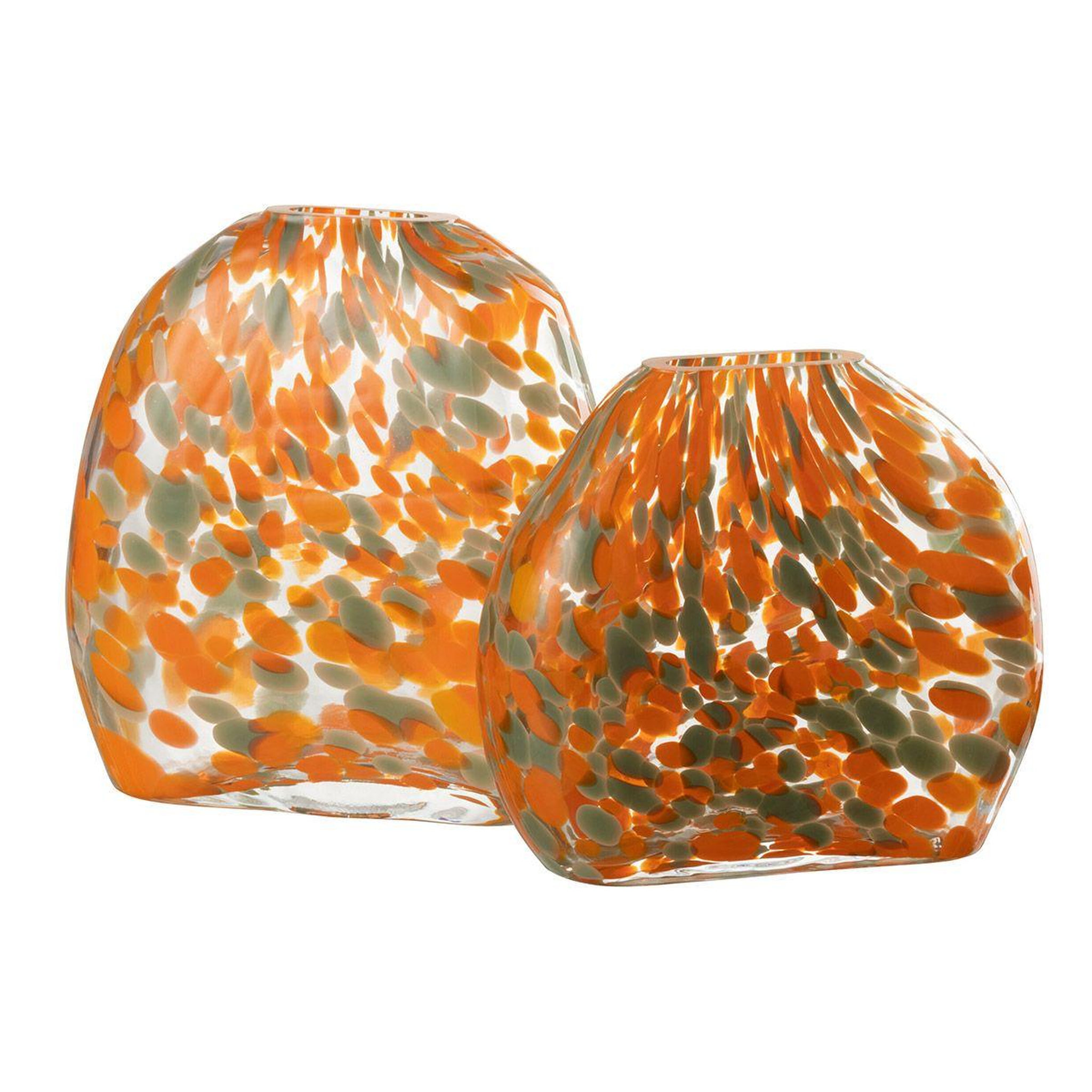 Voir la diapositive 2 : J-LINE Vase plat en verre  taches  23cm orange