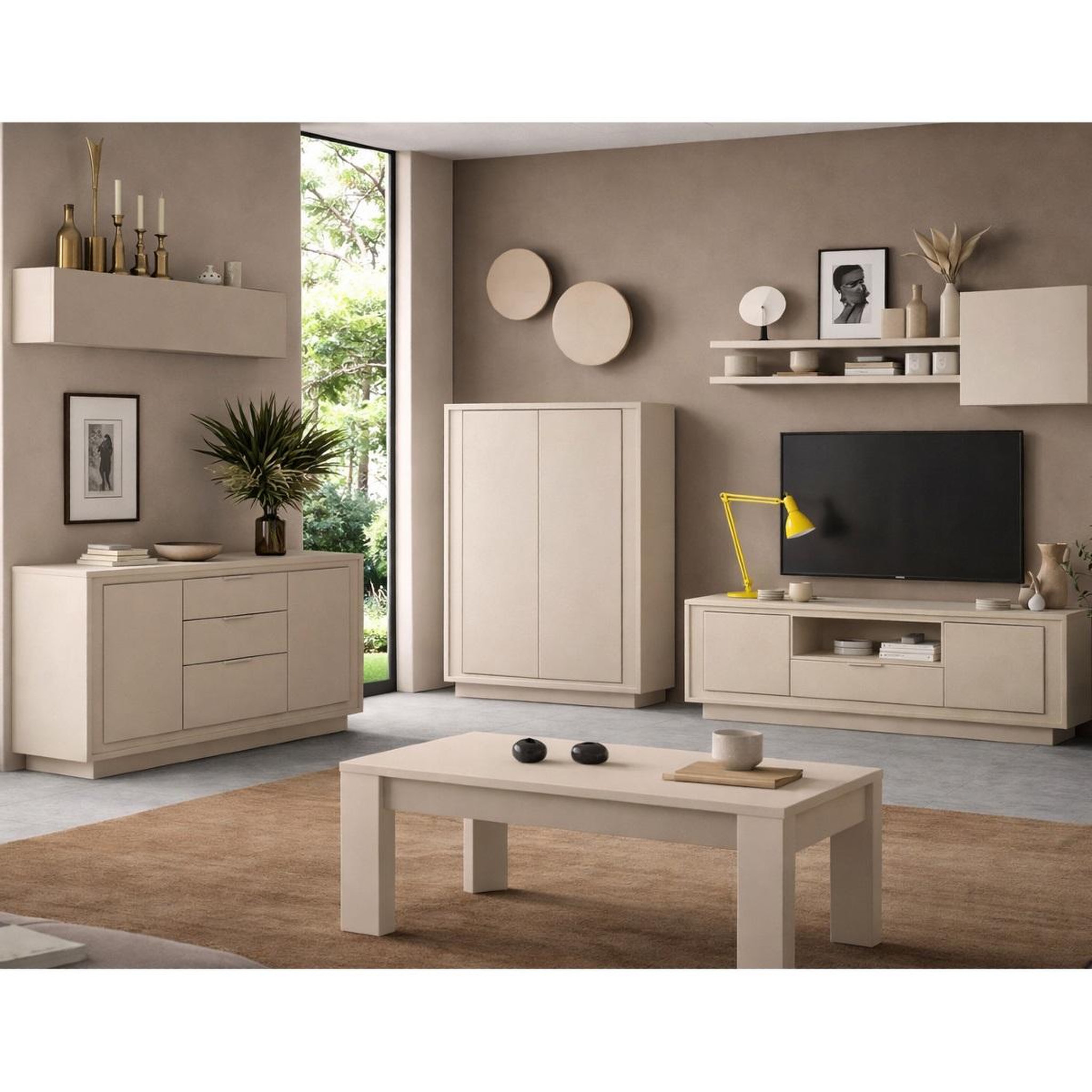 Voir la diapositive 5 : JLC KREATION Buffet bas design beige 2 portes-3 tiroirs 180cm yori