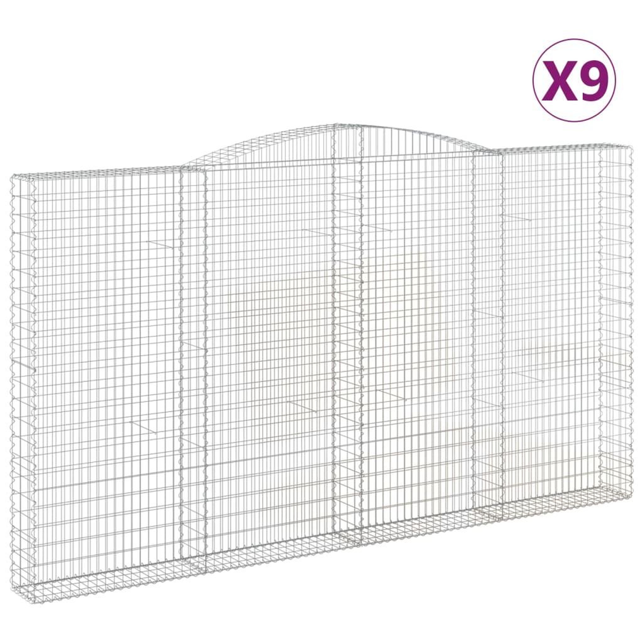 Voir la diapositive 2 : VIDAXL Paniers a gabions arques 9 pcs 400x30x220/240 cm Fer galvanise