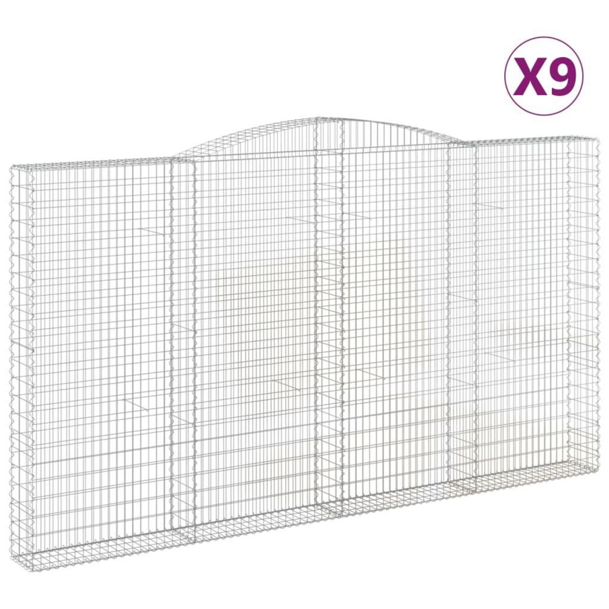 VIDAXL Paniers a gabions arques 9 pcs 400x30x220/240 cm Fer galvanise