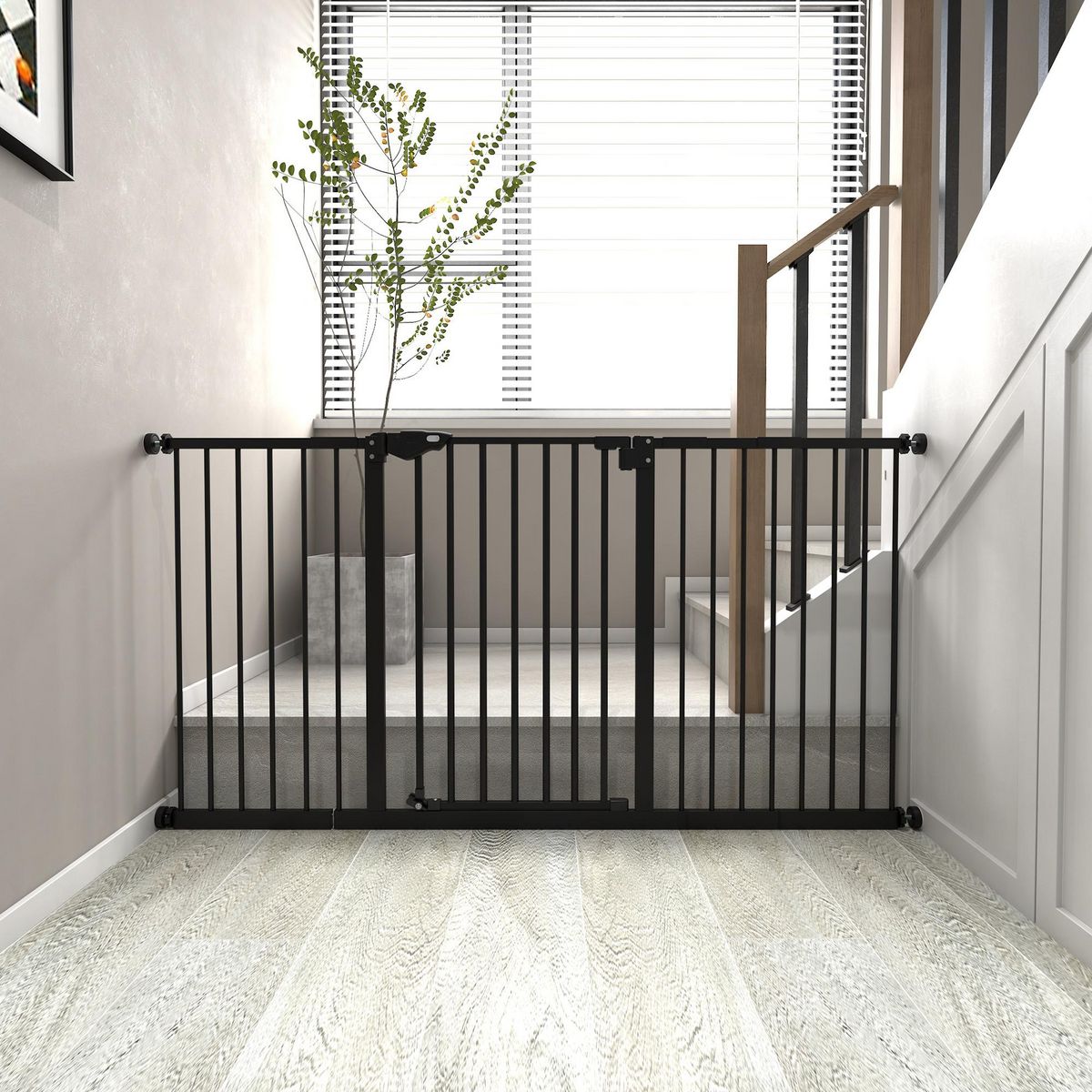 PAWHUT Barrière de sécurité longueur réglable porte double verrouillage sans perçage acier plastique noir