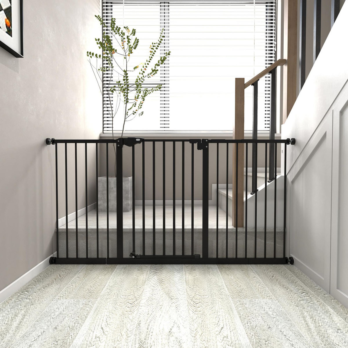 PAWHUT Barrière de sécurité longueur réglable porte double verrouillage sans perçage acier plastique noir