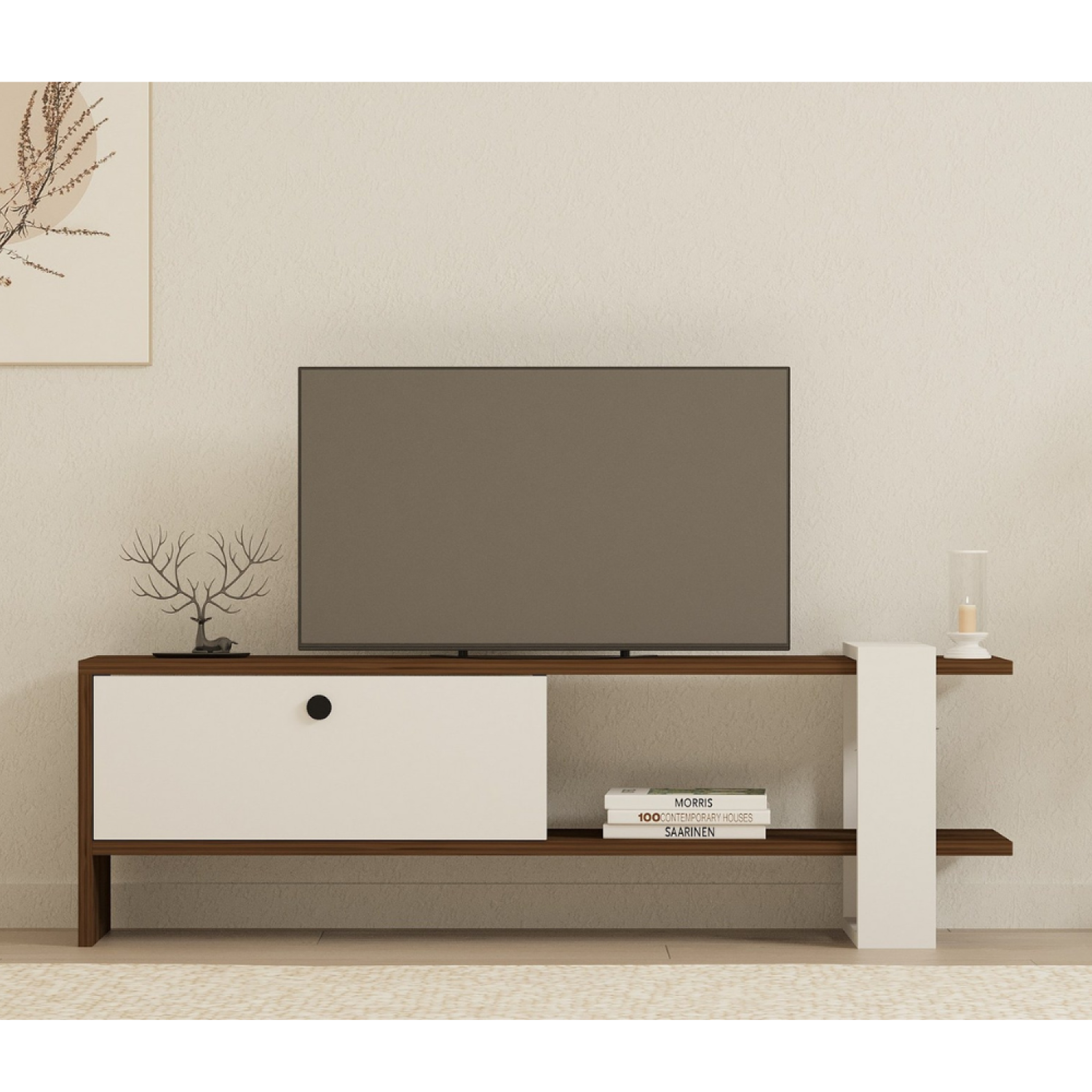 Voir la diapositive 2 : CONCEPT USINE Meuble tv bois et blanc avec rangement 120 cm loom