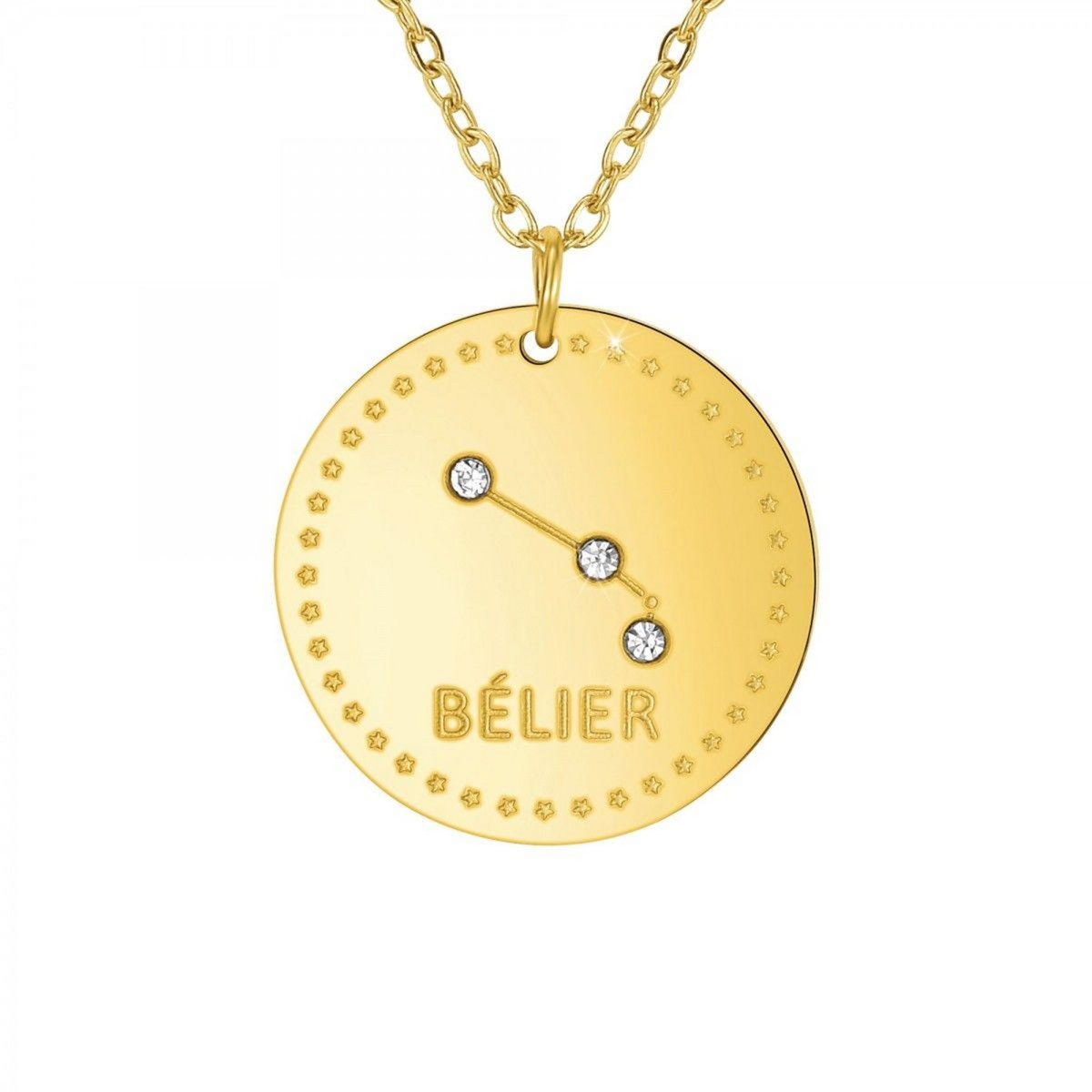 SC CRYSTAL Collier astrologie  Bélier  SC Crystal orné de Cristaux scintillants en Acier Finement doré