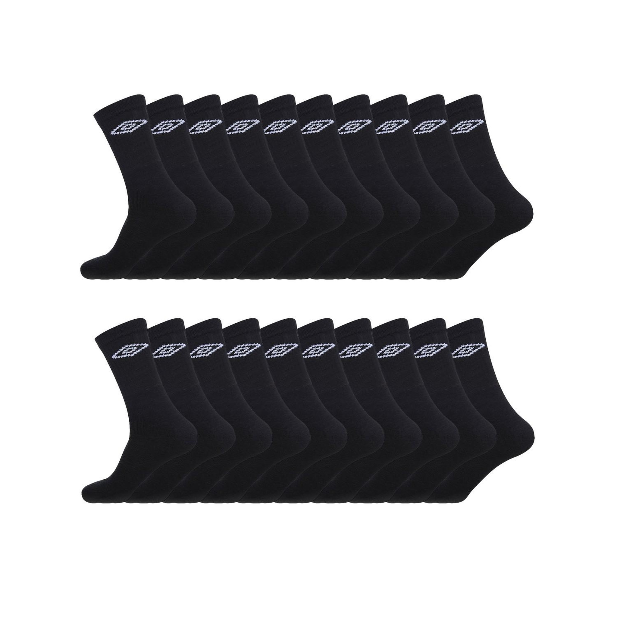 UMBRO Lot de 20 paires de chaussettes tennis homme noir. Coloris disponibles : Noir
