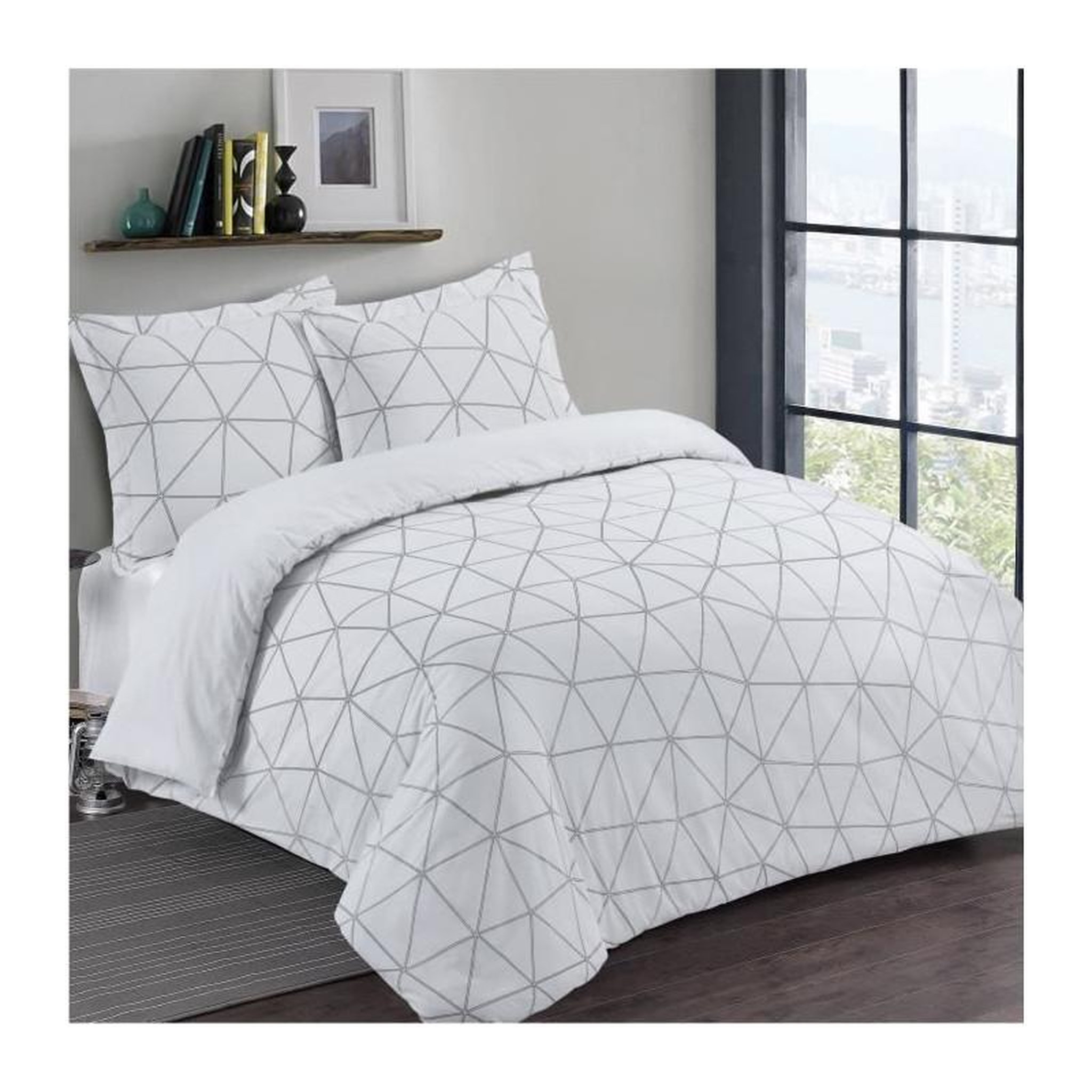 VISION VISION Parure de couette Hugo - 100% coton - 1 housse de couette 200 x 200 cm + 2 taies doreiller 65 x 65 cm - Blanc