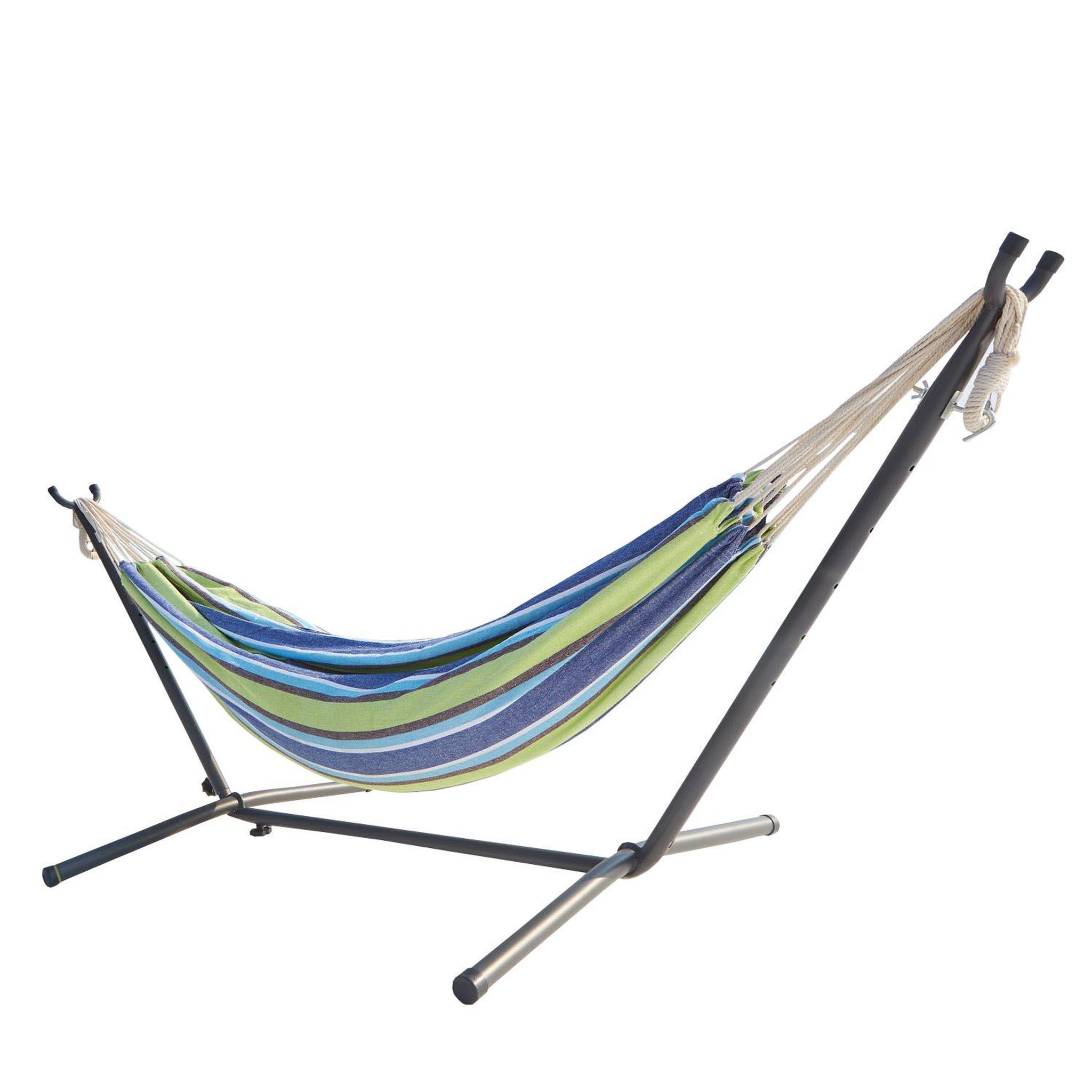 CONCEPT USINE Hamac sur pied 2,6 m avec toile en polyester bleu et vert COPACABANA