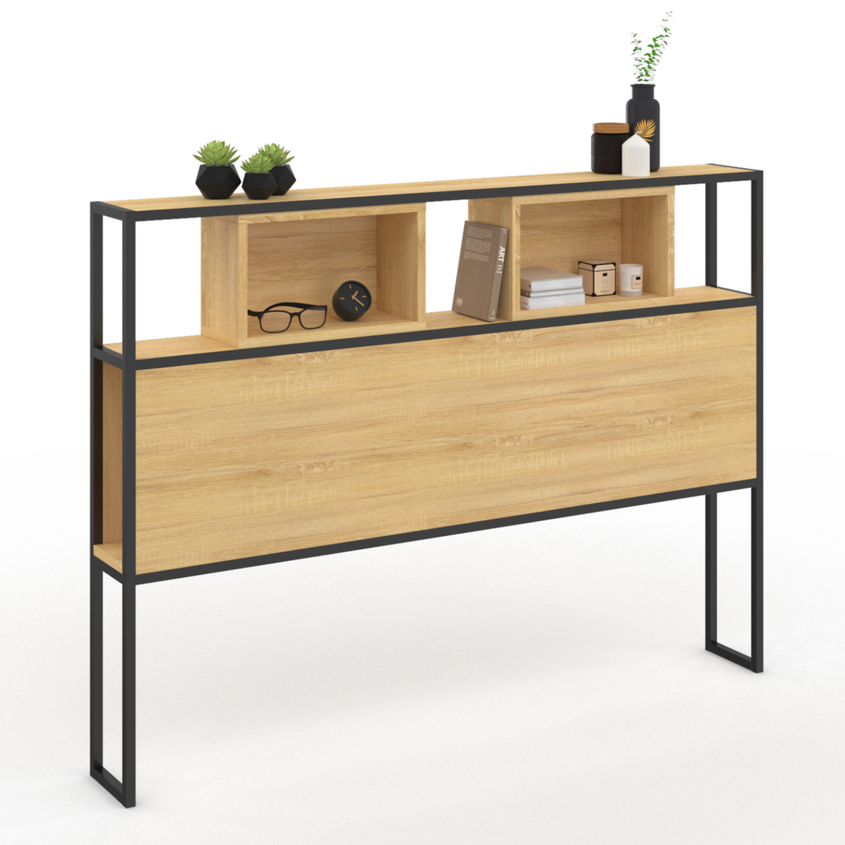 ID MARKET Tête de lit sur pied DETROIT 165 cm bois et métal noir design industriel