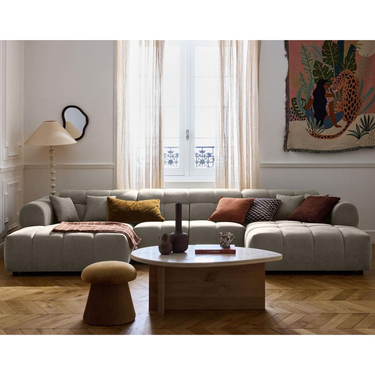 LISA DESIGN Ray - canapé panoramique en u 7 places en tissu texturé