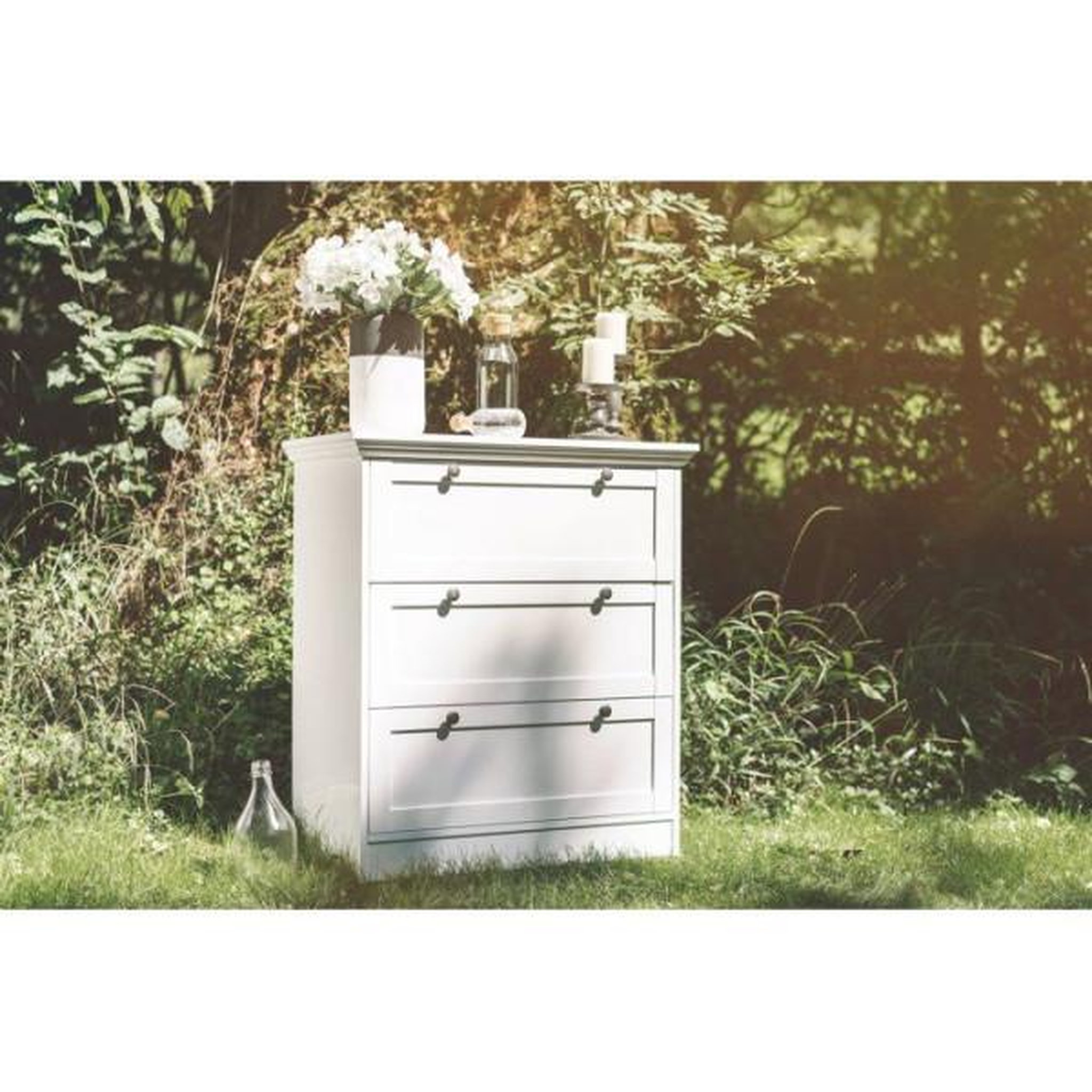 Voir la diapositive 3 : MARKET24 Commode LANDWOOD 3 Tiroirs - Décor blanc - Style campagne - L80 x P45 x H90 cm