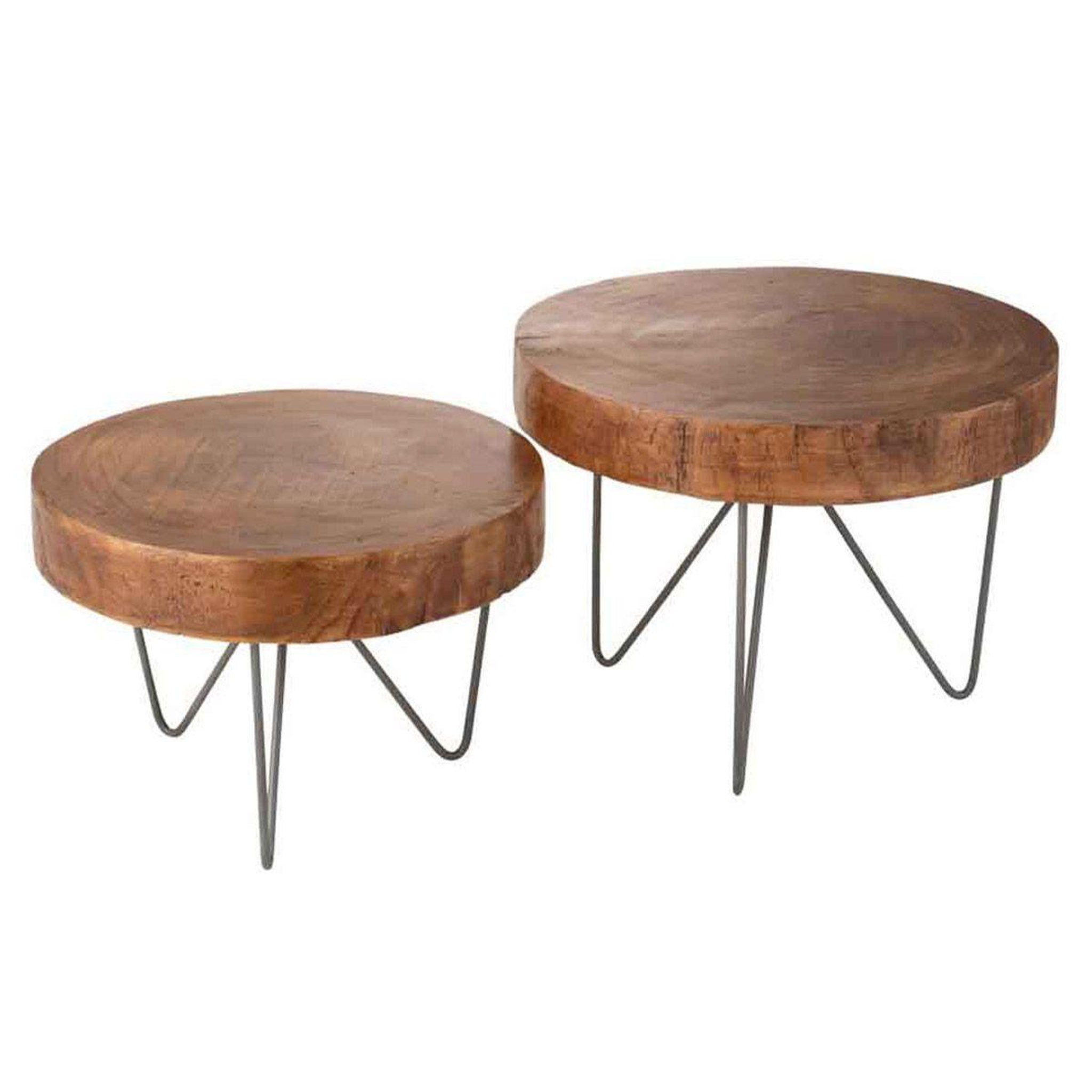 Voir la diapositive 1 : J-LINE Lot de 2 tables d'appoint  wood paulownia  50cm marron