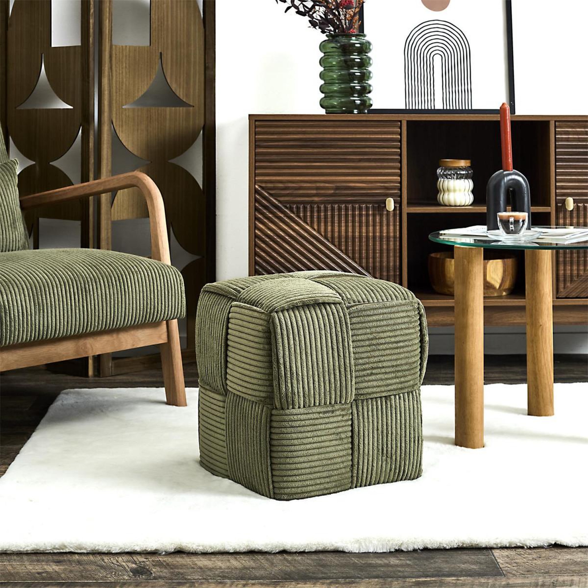Voir la diapositive 3 : The Home Deco Factory Pouf côtelé tressé  scott  38cm vert