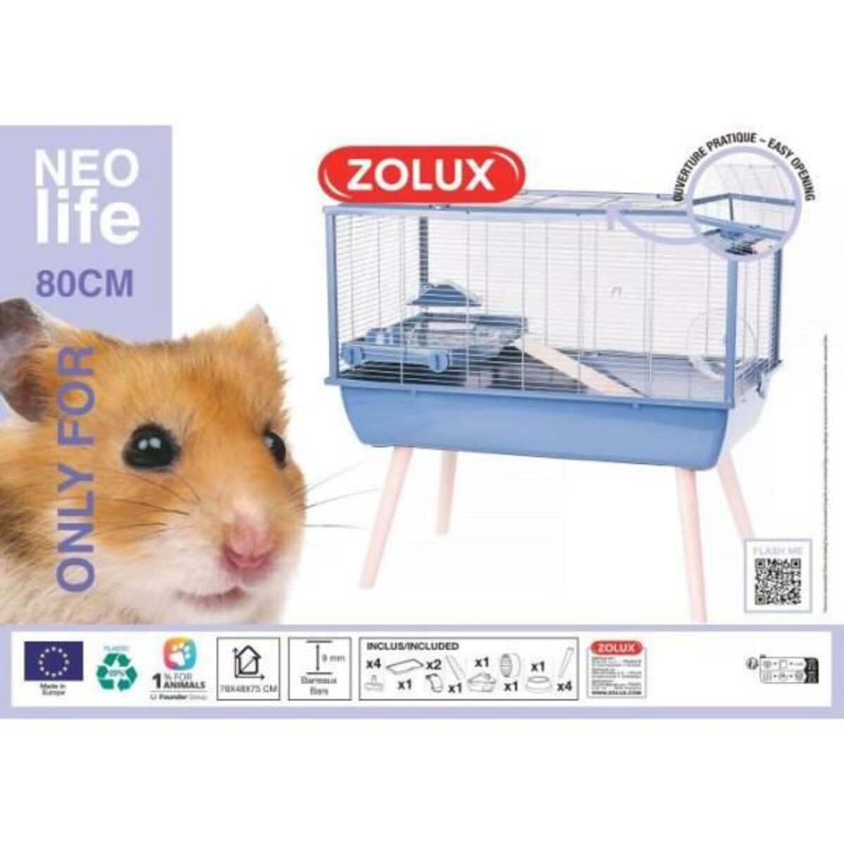 Zolux Cage rongeur surélevée - ZOLUX - Néolife - Pour hamster - 78 x 48 x 75 cm - Bleu