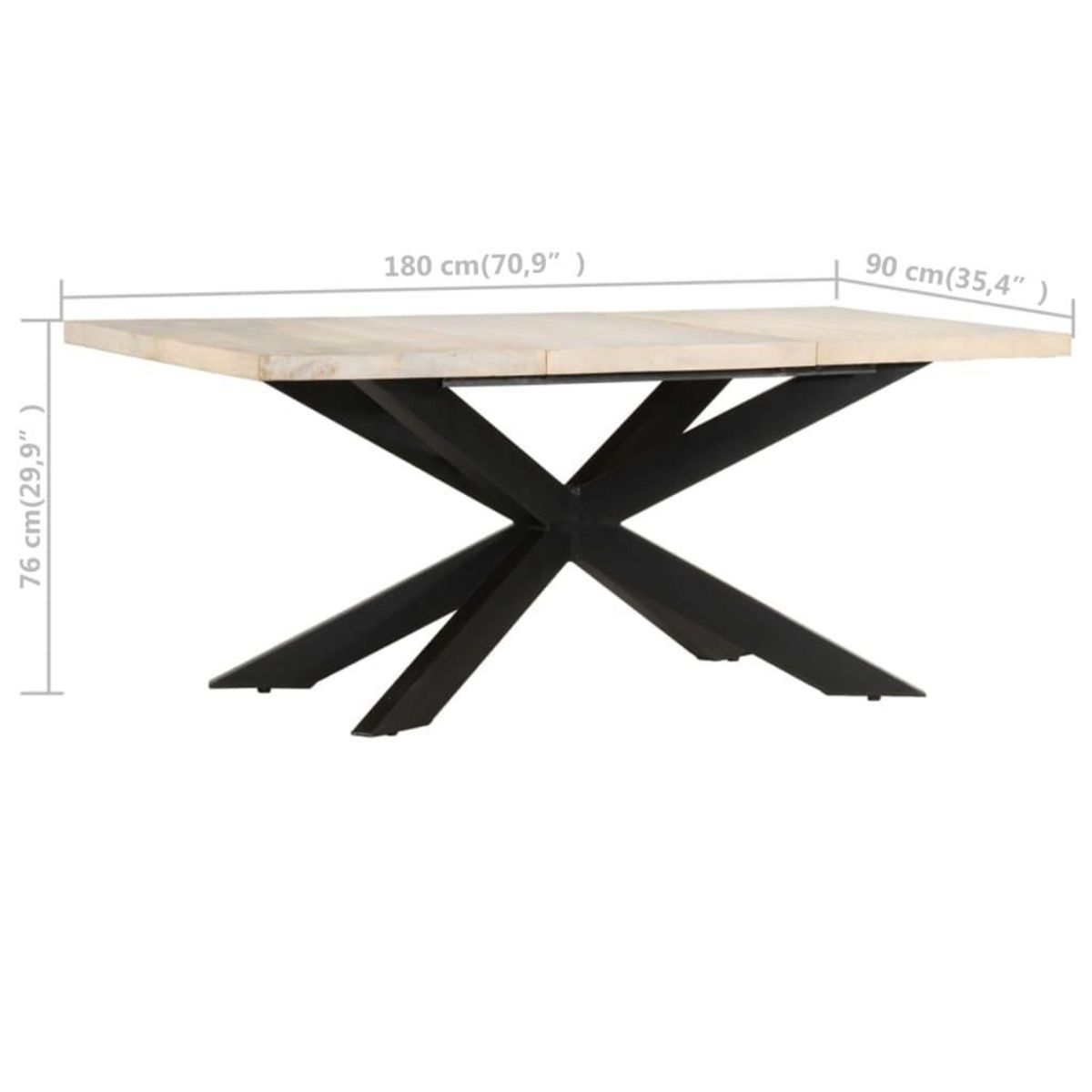 VIDAXL Table a dîner 180x90x76 cm Bois de manguier massif blanchi