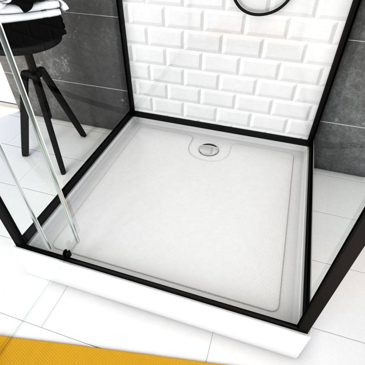 Aurlane Cabine de douche carré à motif carreaux de métro blanc 80x80 cm