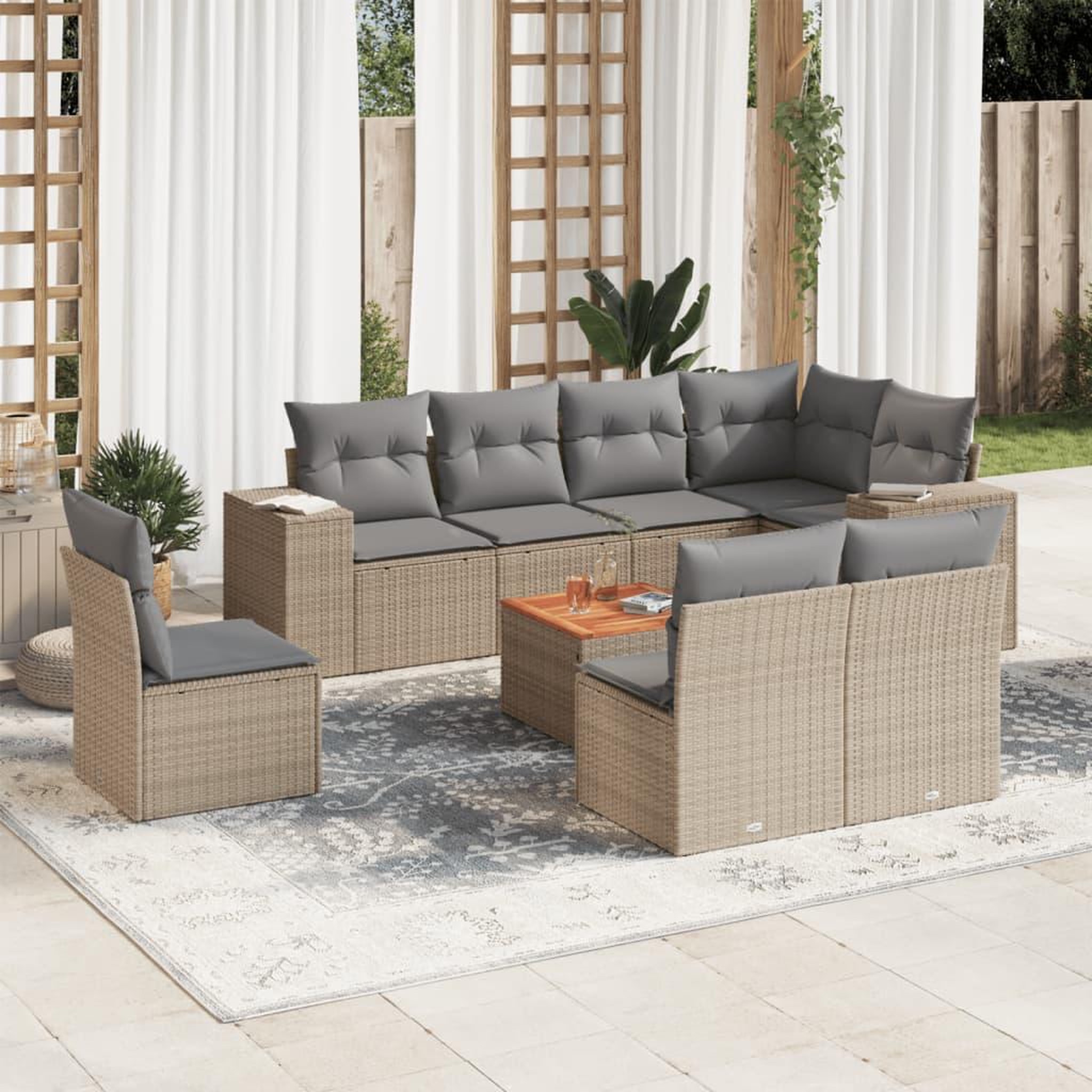 VIDAXL Salon de jardin avec coussins 9 pcs beige resine tressee